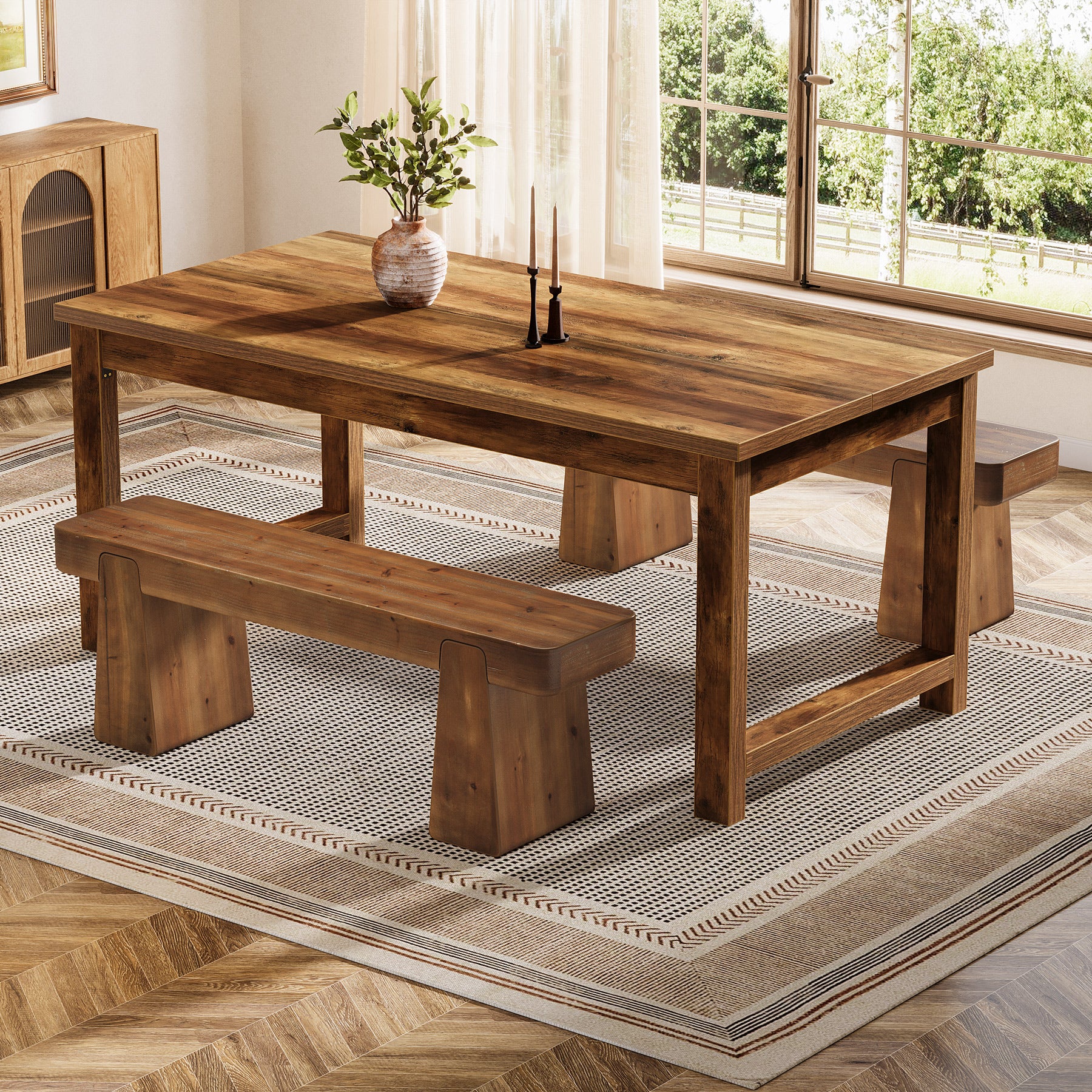 47" Solid Wood Dining Bench, Farmhouse Dining Table Bench for 2-3 - Image 6