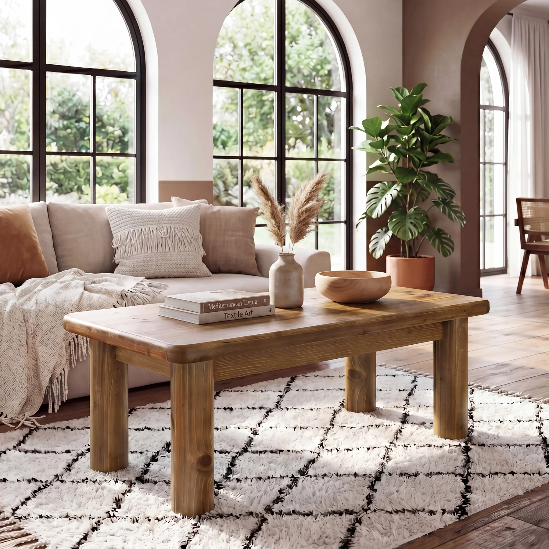 47" Wood Coffee Table, Solid Rectangular Center Table for Living Room - Image 3