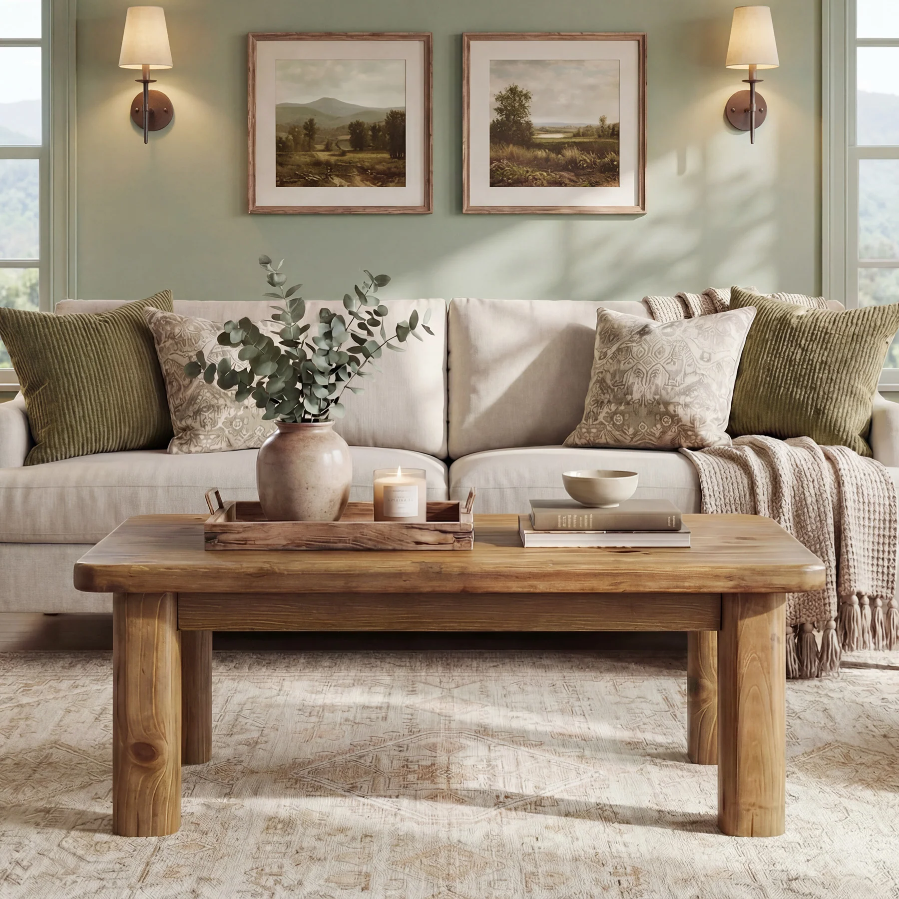 47" Wood Coffee Table, Solid Rectangular Center Table for Living Room - Image 4