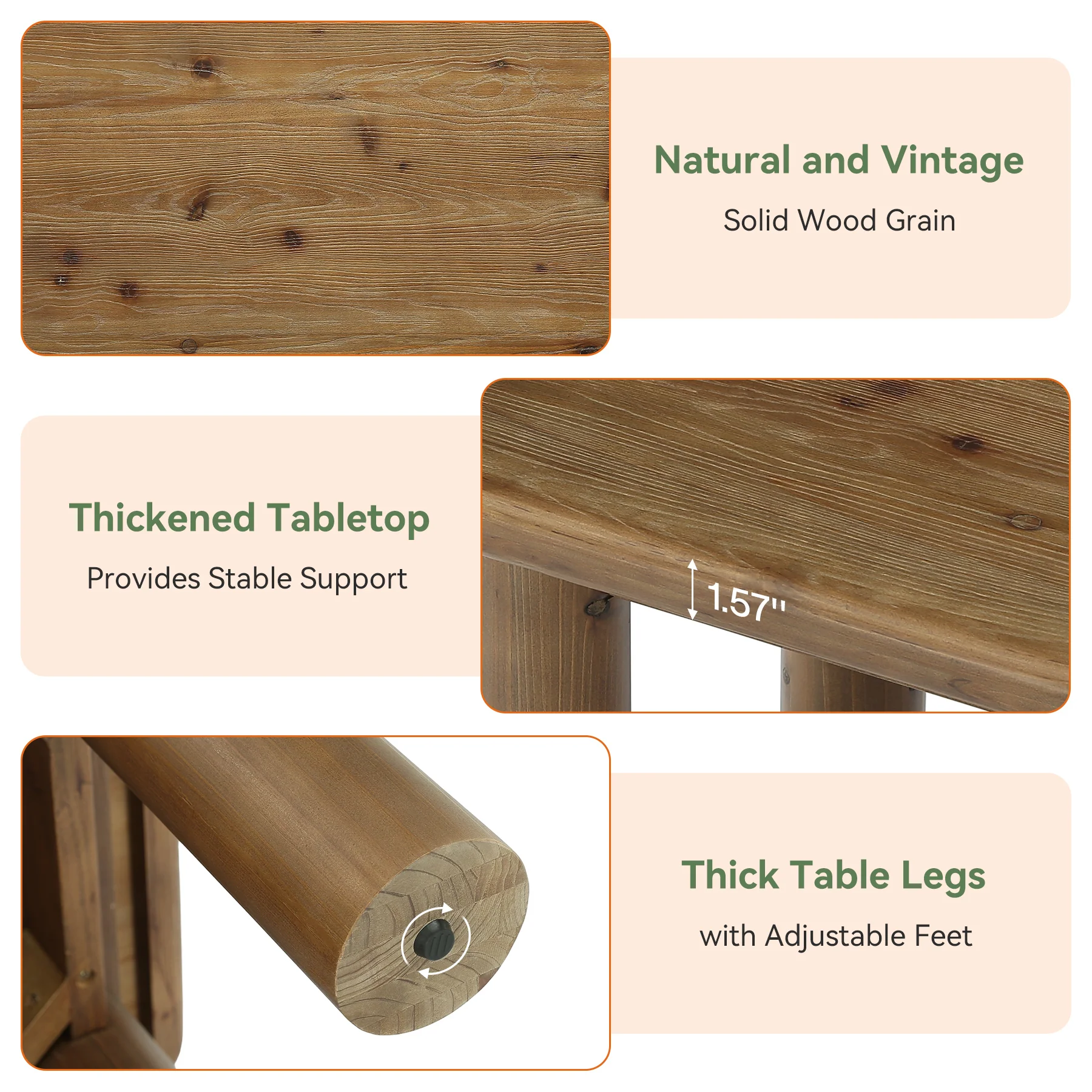 47" Wood Coffee Table, Solid Rectangular Center Table for Living Room - Image 6