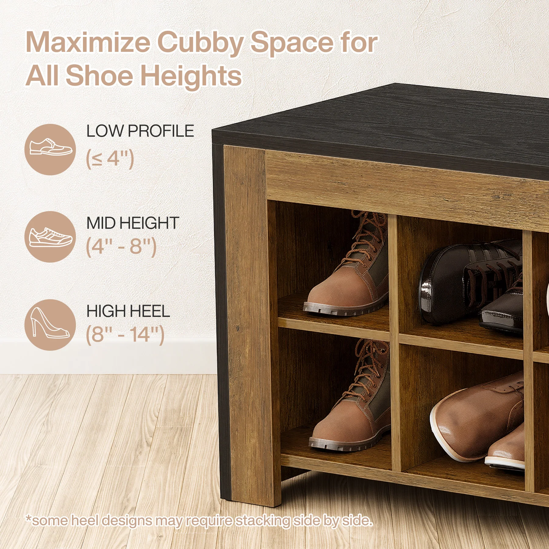 48" Farmhouse Entryway Bench, Shoe Storage Bench with 12 Cubbies for Hallway - Image 7