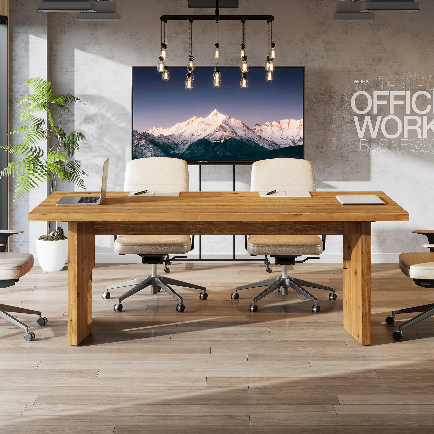 5.25FT Solid Wood Conference Table for 4-6 Users, 63" Executive Desk with Cutout Bases - Image 4