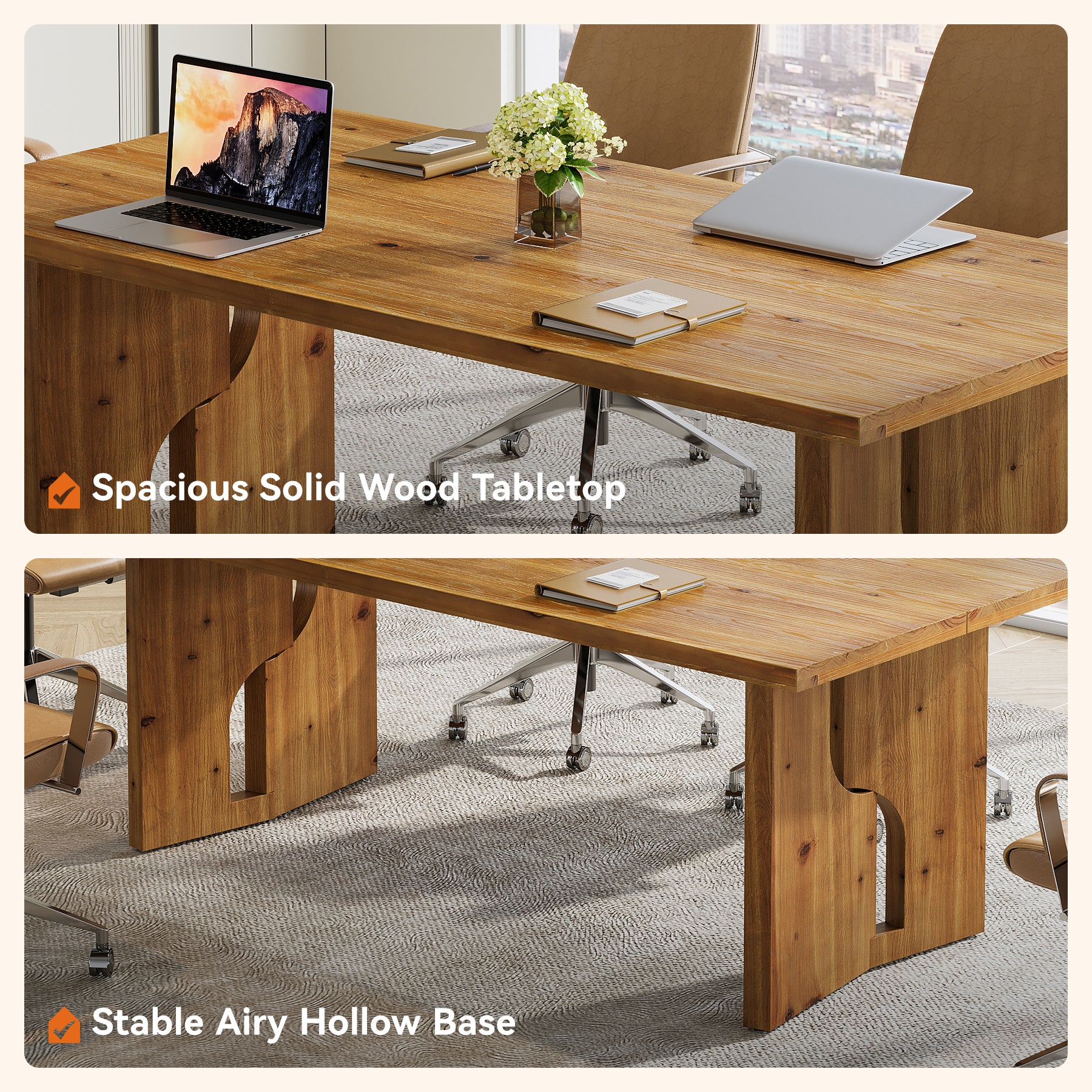 5.25FT Solid Wood Conference Table for 4-6 Users, 63" Executive Desk with Cutout Bases - Image 6