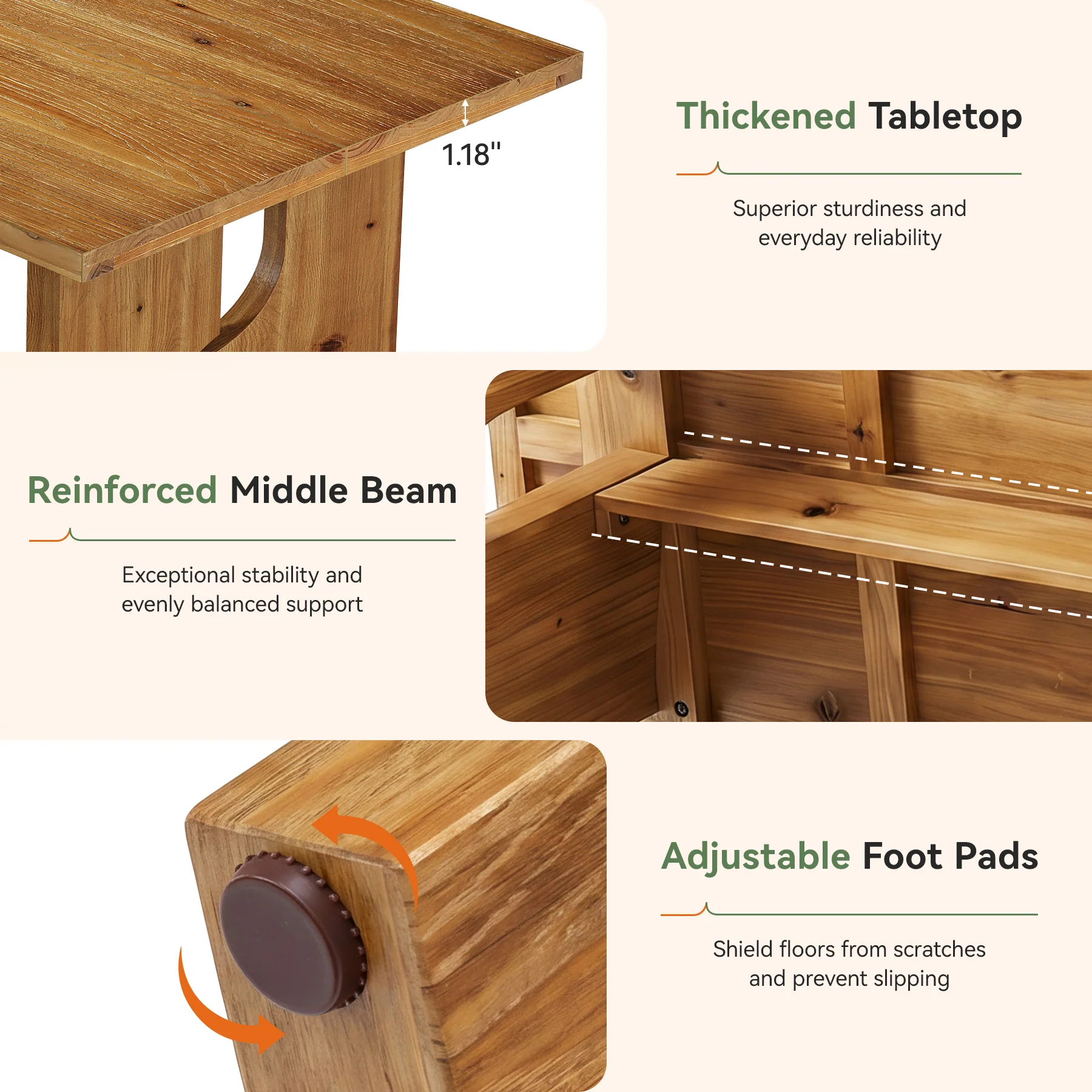 5.25FT Solid Wood Conference Table for 4-6 Users, 63" Executive Desk with Cutout Bases - Image 7