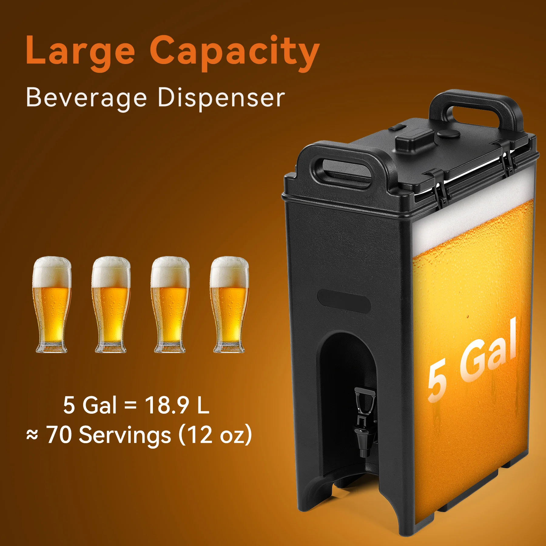 5 Gallon Insulated Beverage Dispenser - Commercial Hot & Cold Drink Server - Image 7