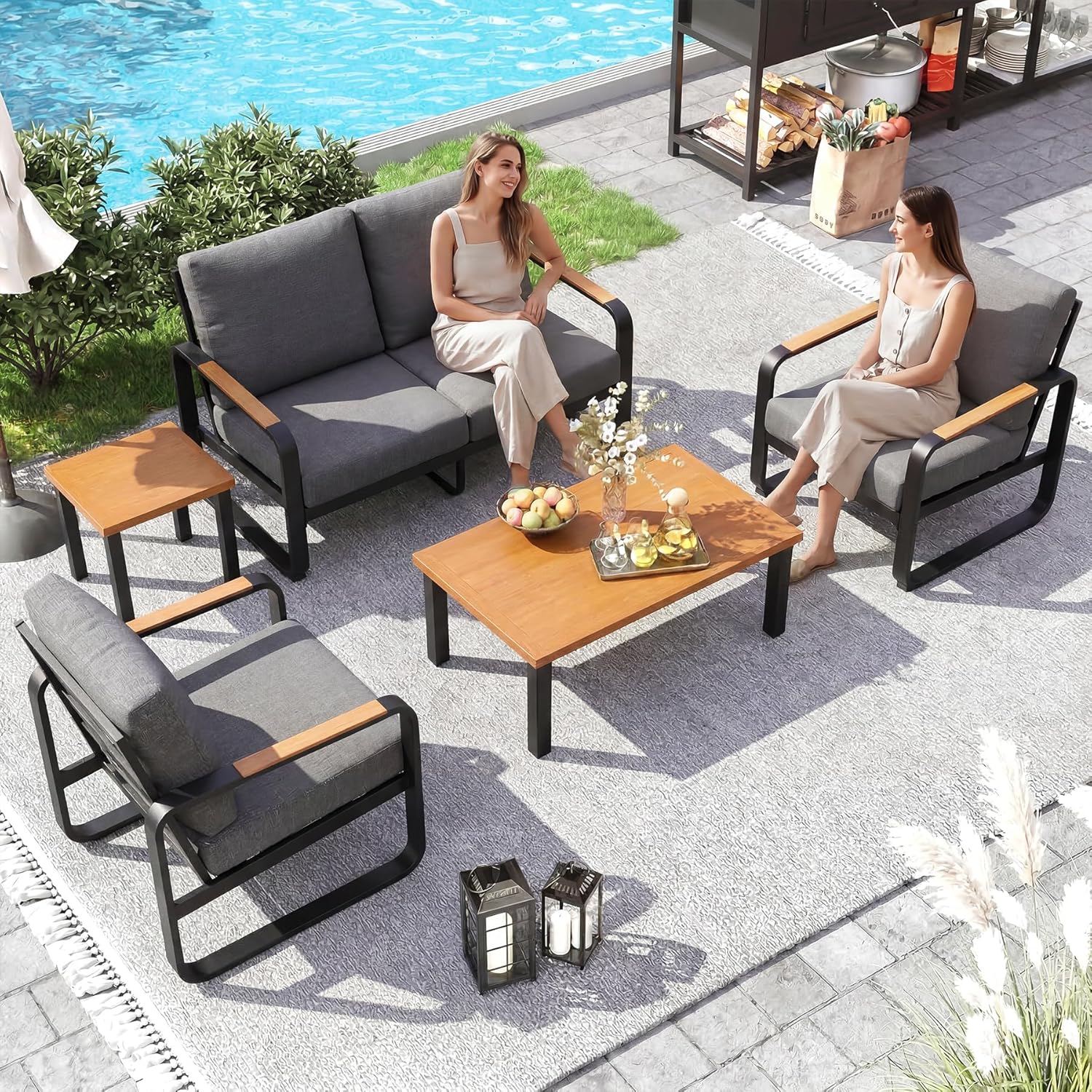 5-Piece Outdoor Patio Furniture Set Conversation Sets with Sofas & Coffee Table & Side Table - Image 9