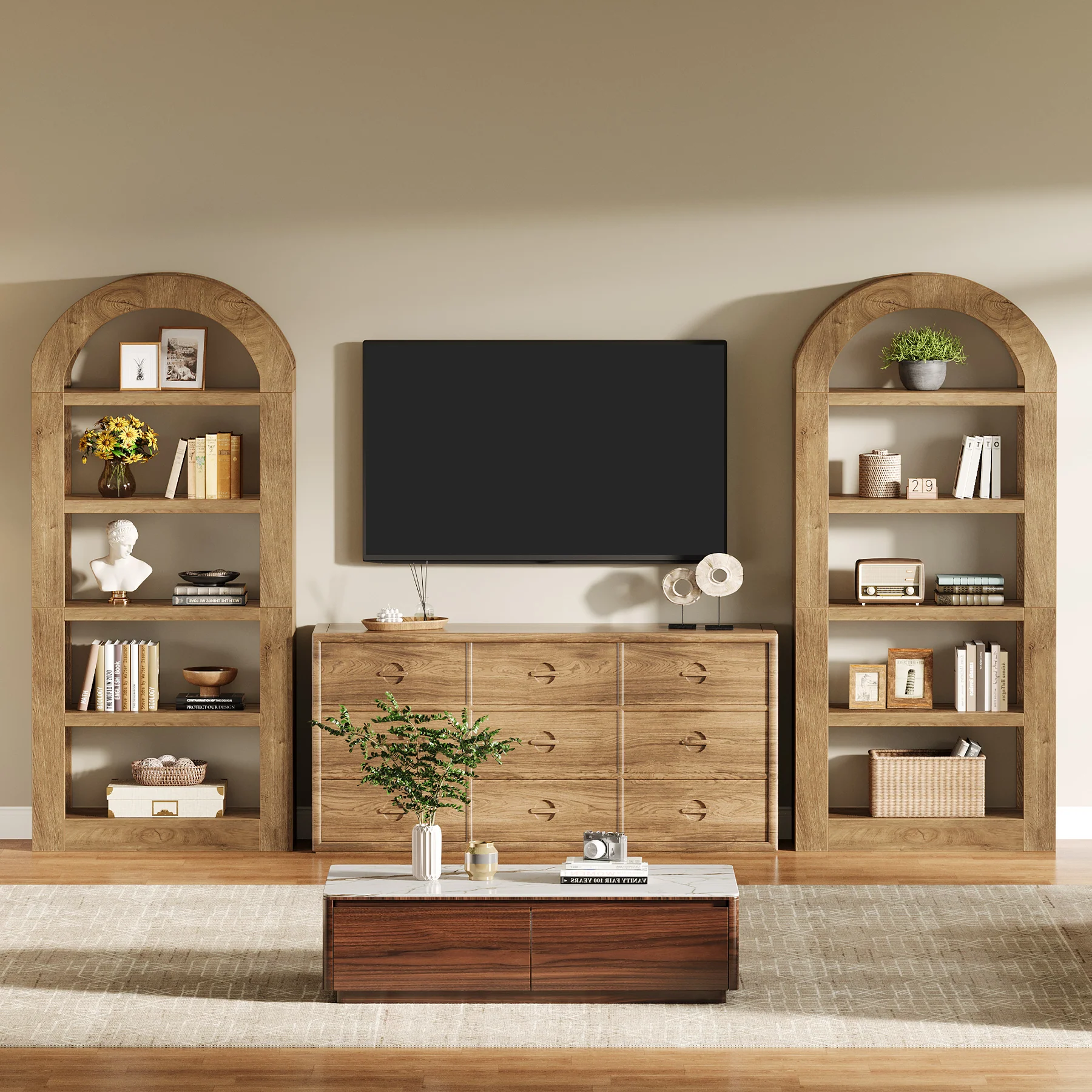70.9" Bookshelf, 5-Tier Arched Bookcase Display Shelves Organizer - Image 8