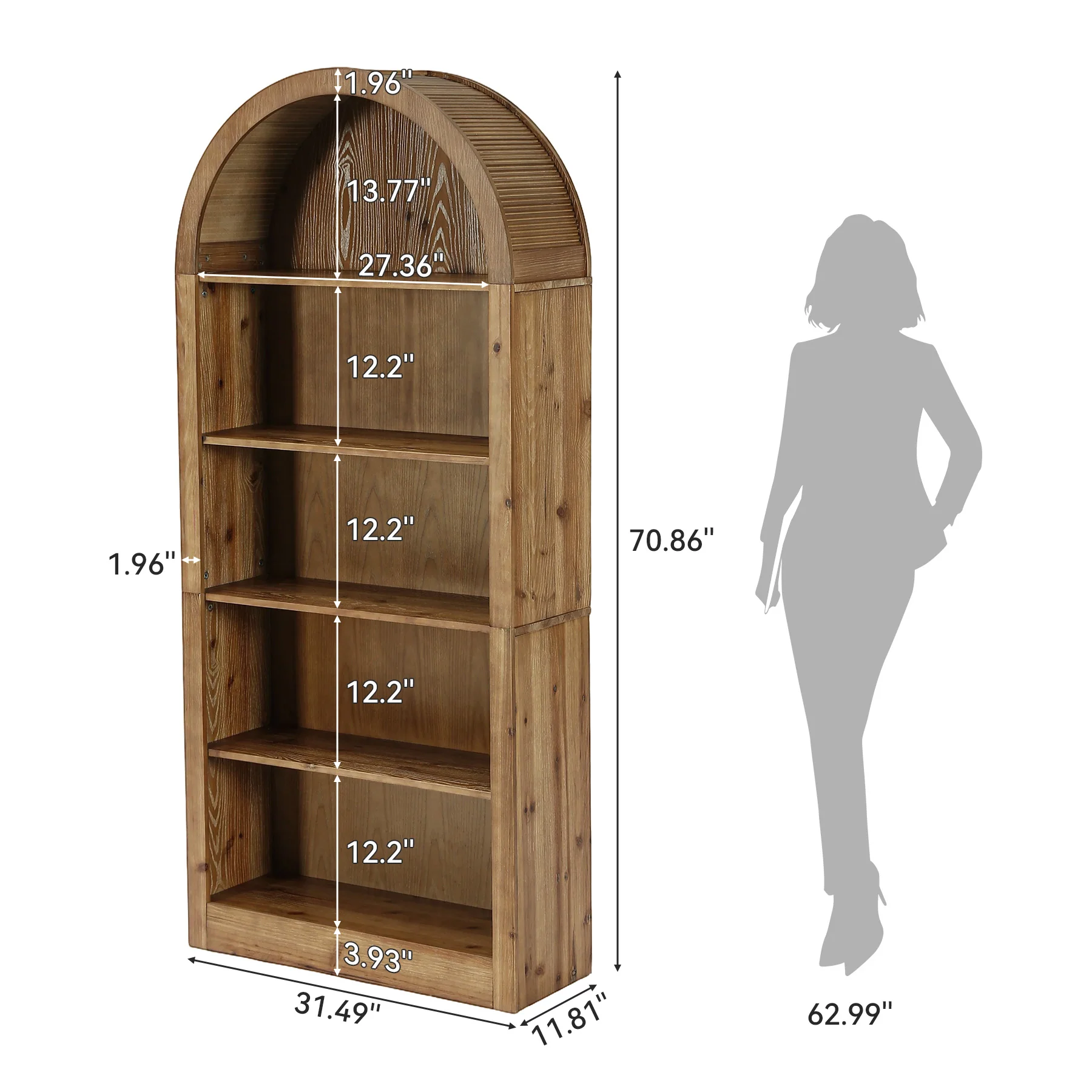 70.8" Solid Wood Tall Bookcase , 5-Tier Arched Bookshelf Open Display Etagere - Image 2