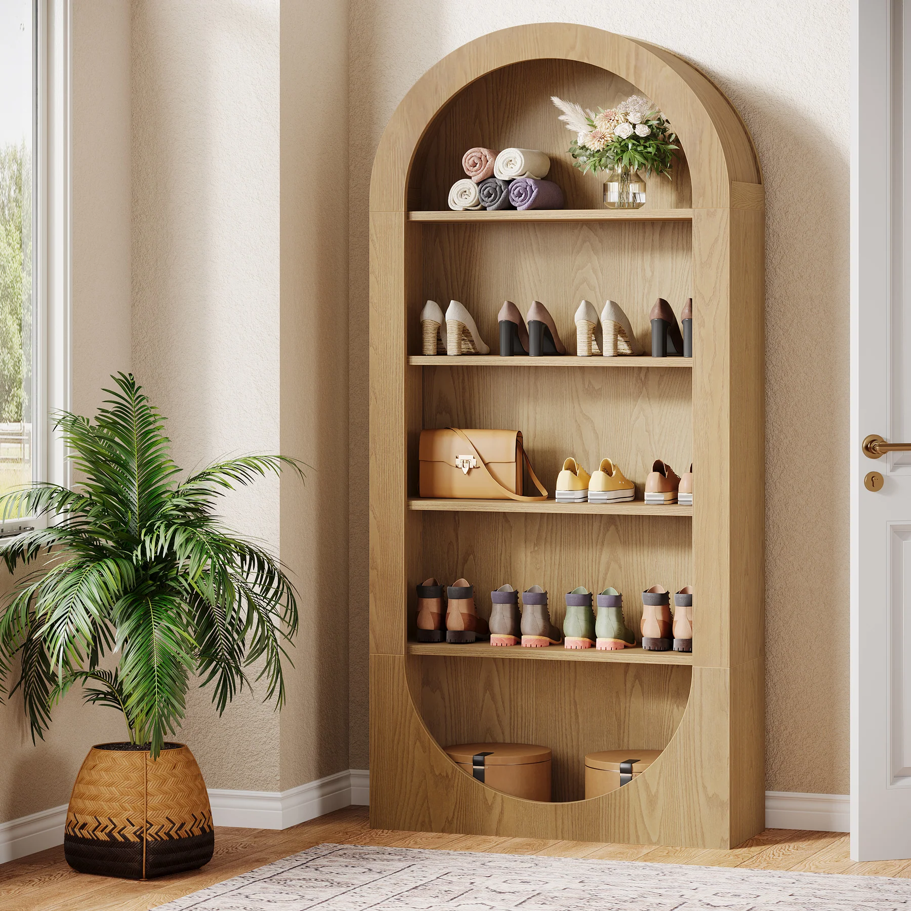 70.9" Shoe Rack, 5-Tier Arched Open Shoe Cabinet Storage Organizer - Image 4