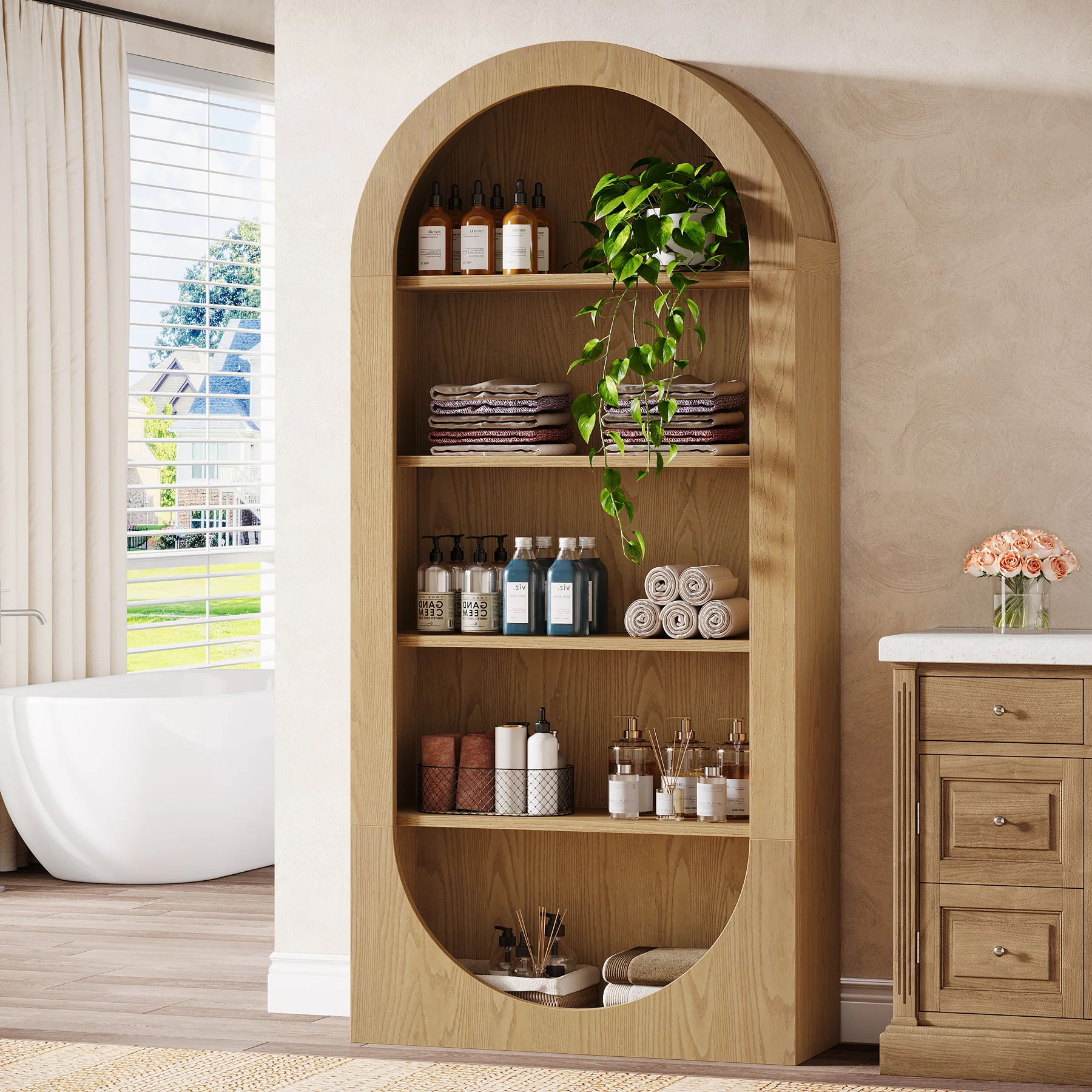 70.9" Shoe Rack, 5-Tier Arched Open Shoe Cabinet Storage Organizer - Image 5