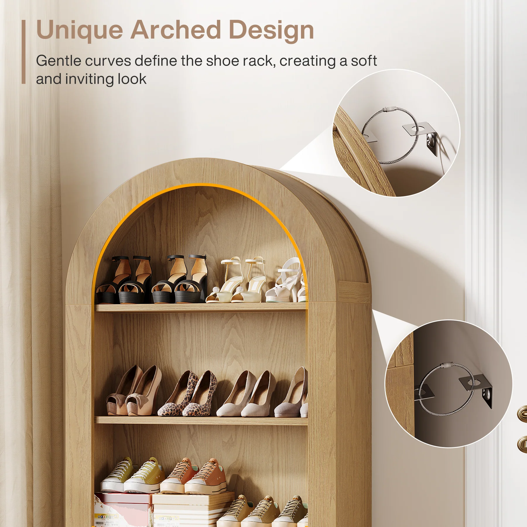 70.9" Shoe Rack, 5-Tier Arched Open Shoe Cabinet Storage Organizer - Image 8