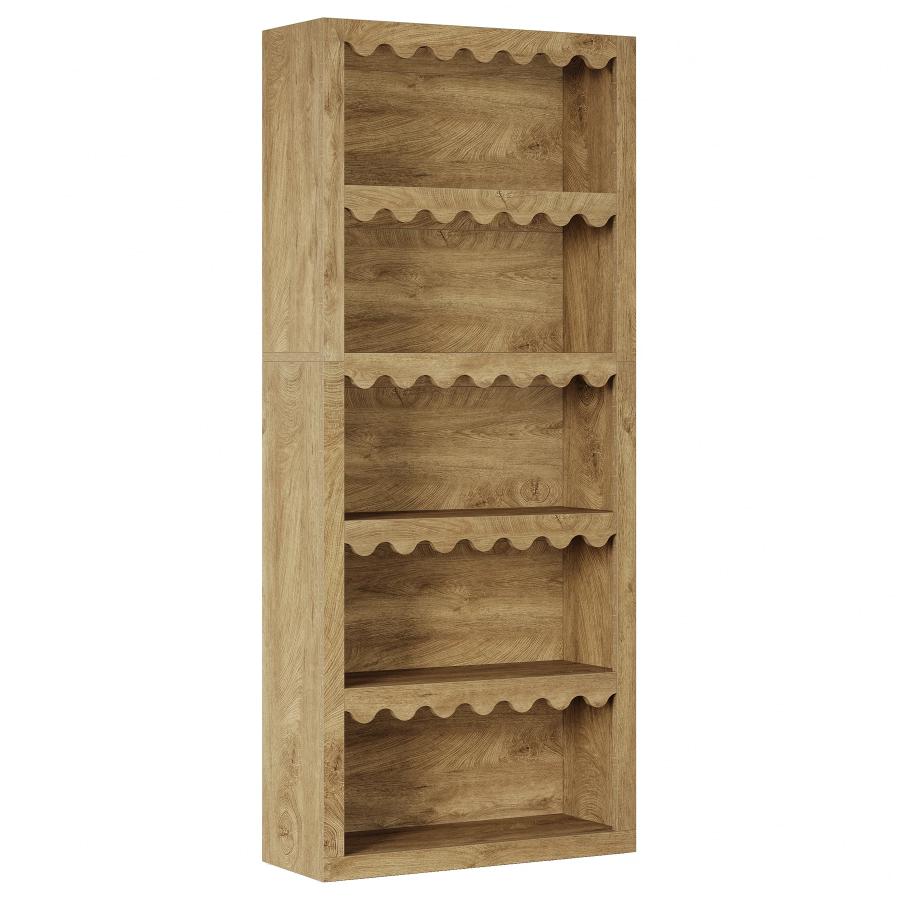 70" Bookcase, Modern 5-Tier Bookshelf Storage Organizer with Scalloped Edges - Image 11