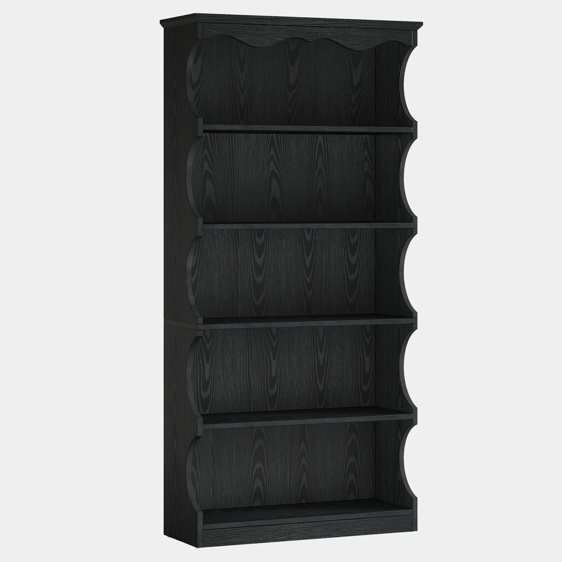 70" Vintage Bookcase, 5-Tier Bookshelf Display Shelves with Unique Curved-Edge Design - Image 17