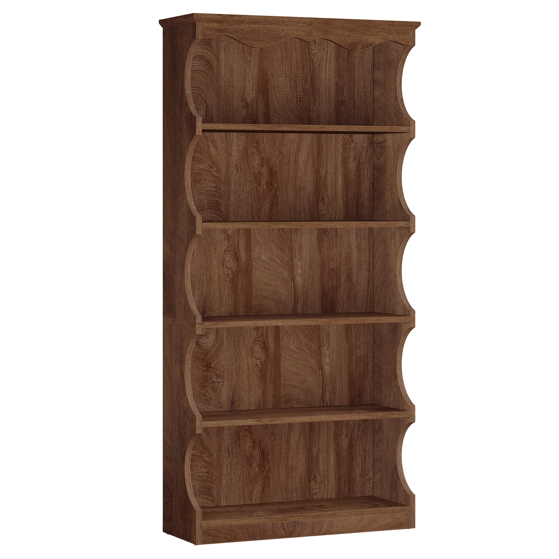 70" Vintage Bookcase, 5-Tier Bookshelf Display Shelves with Unique Curved-Edge Design - Image 18