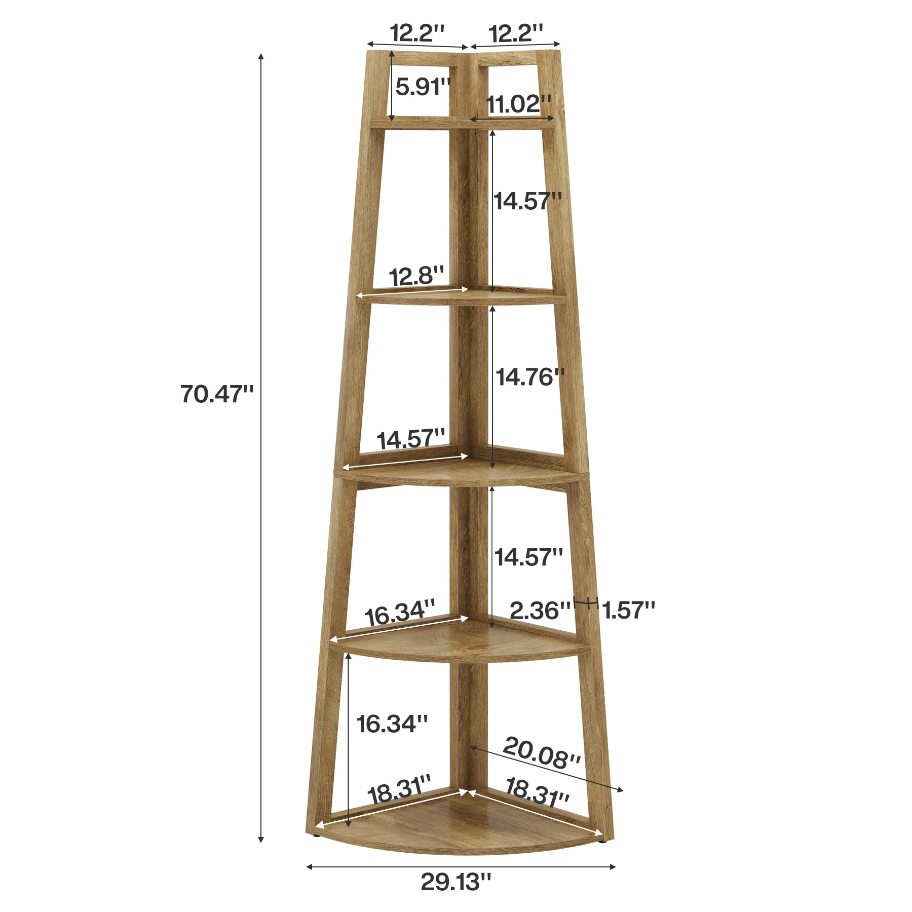 70" Tall Corner Bookshelf, 5 Tier Modern Corner Bookcase Ladder Shelf Plant Stand - Image 2