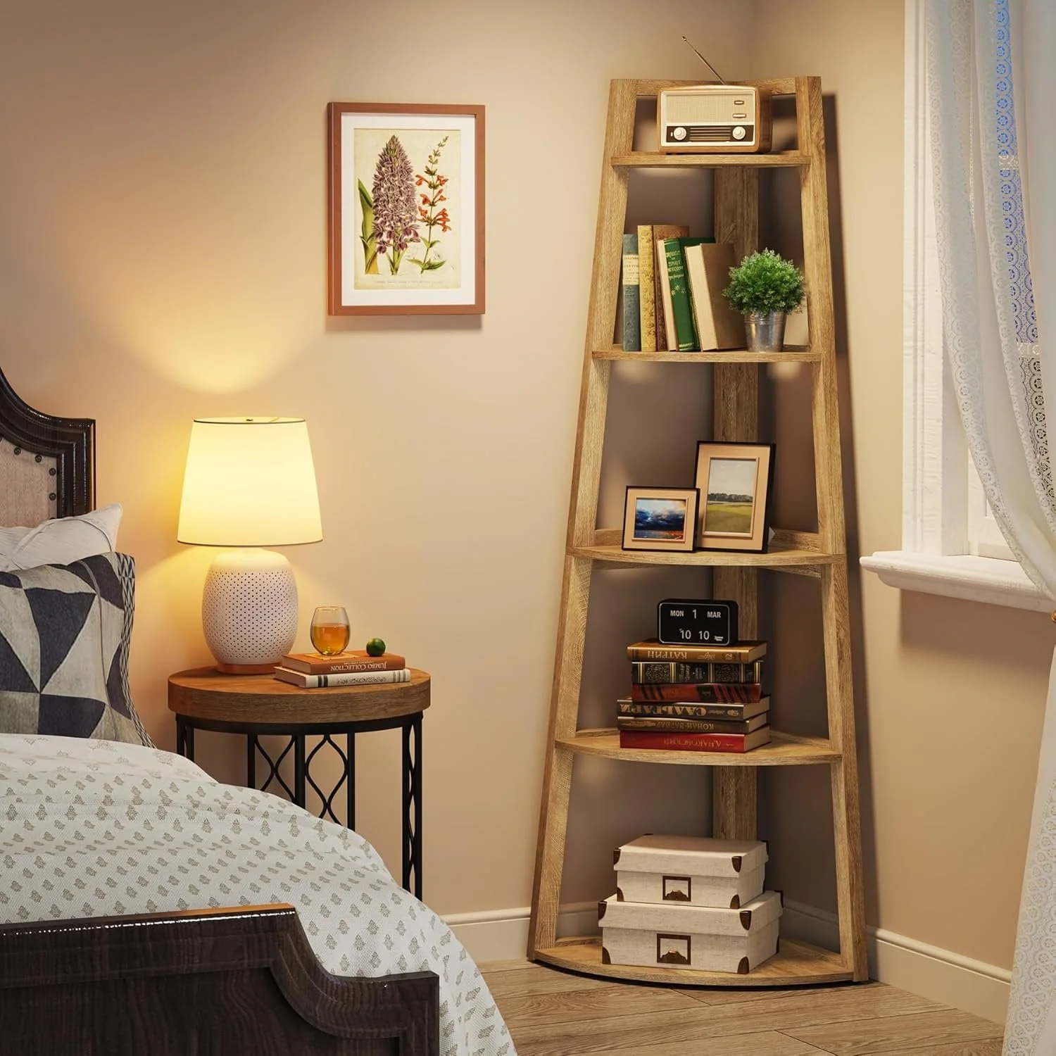 70" Tall Corner Bookshelf, 5 Tier Modern Corner Bookcase Ladder Shelf Plant Stand - Image 4