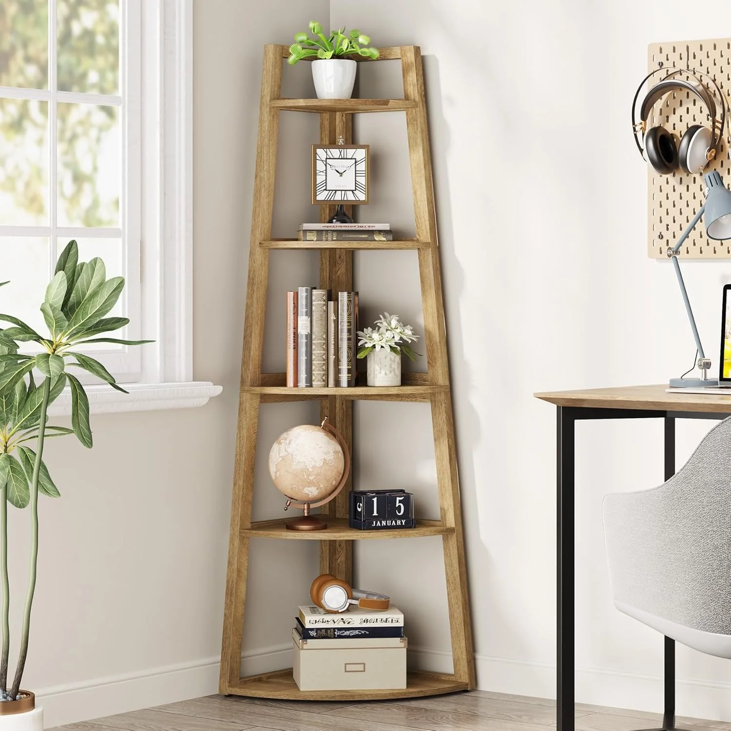 70" Tall Corner Bookshelf, 5 Tier Modern Corner Bookcase Ladder Shelf Plant Stand - Image 5