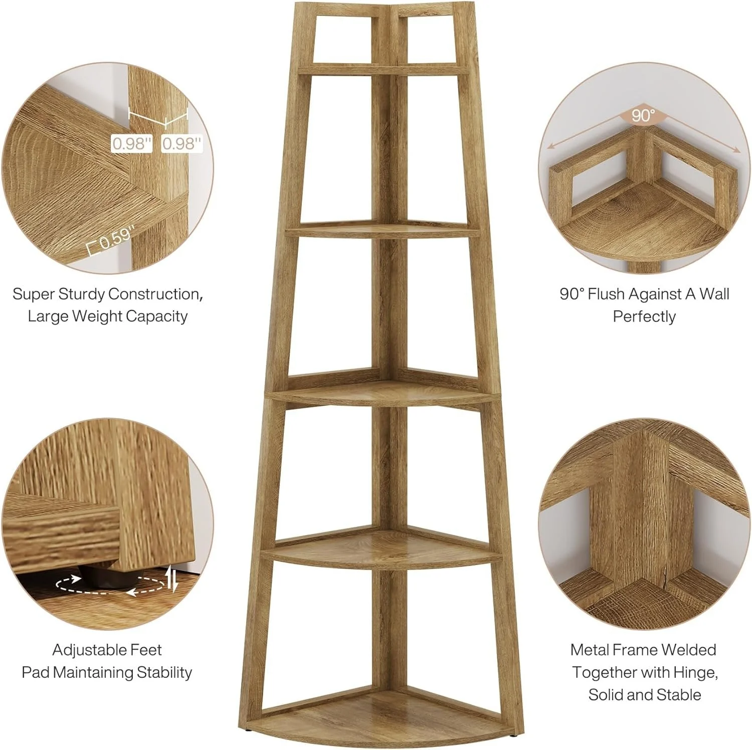 70" Tall Corner Bookshelf, 5 Tier Modern Corner Bookcase Ladder Shelf Plant Stand - Image 8