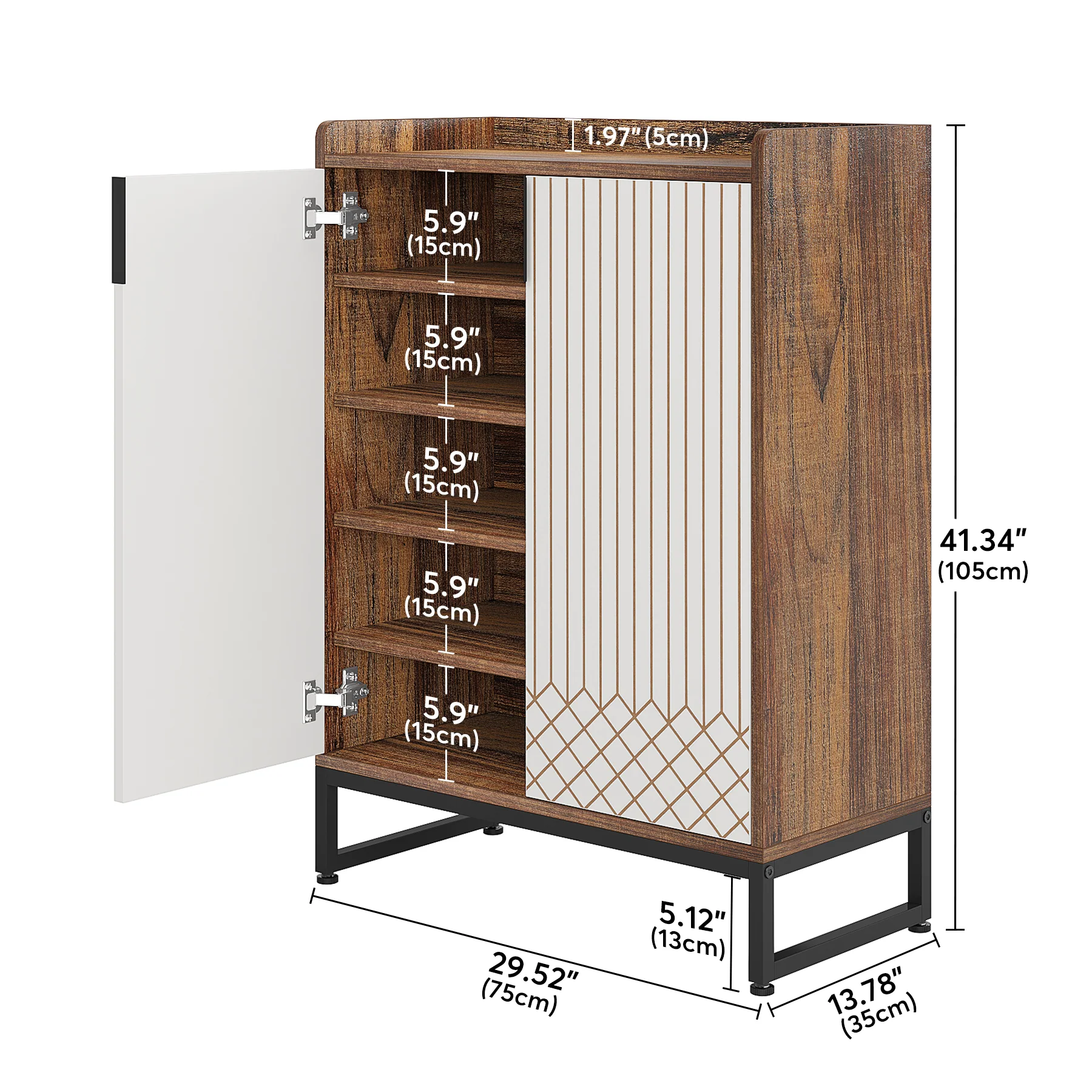 5-Tier Shoe Cabinet with Doors, Freestanding Wood Shoe Organizer for Entryway - Image 10