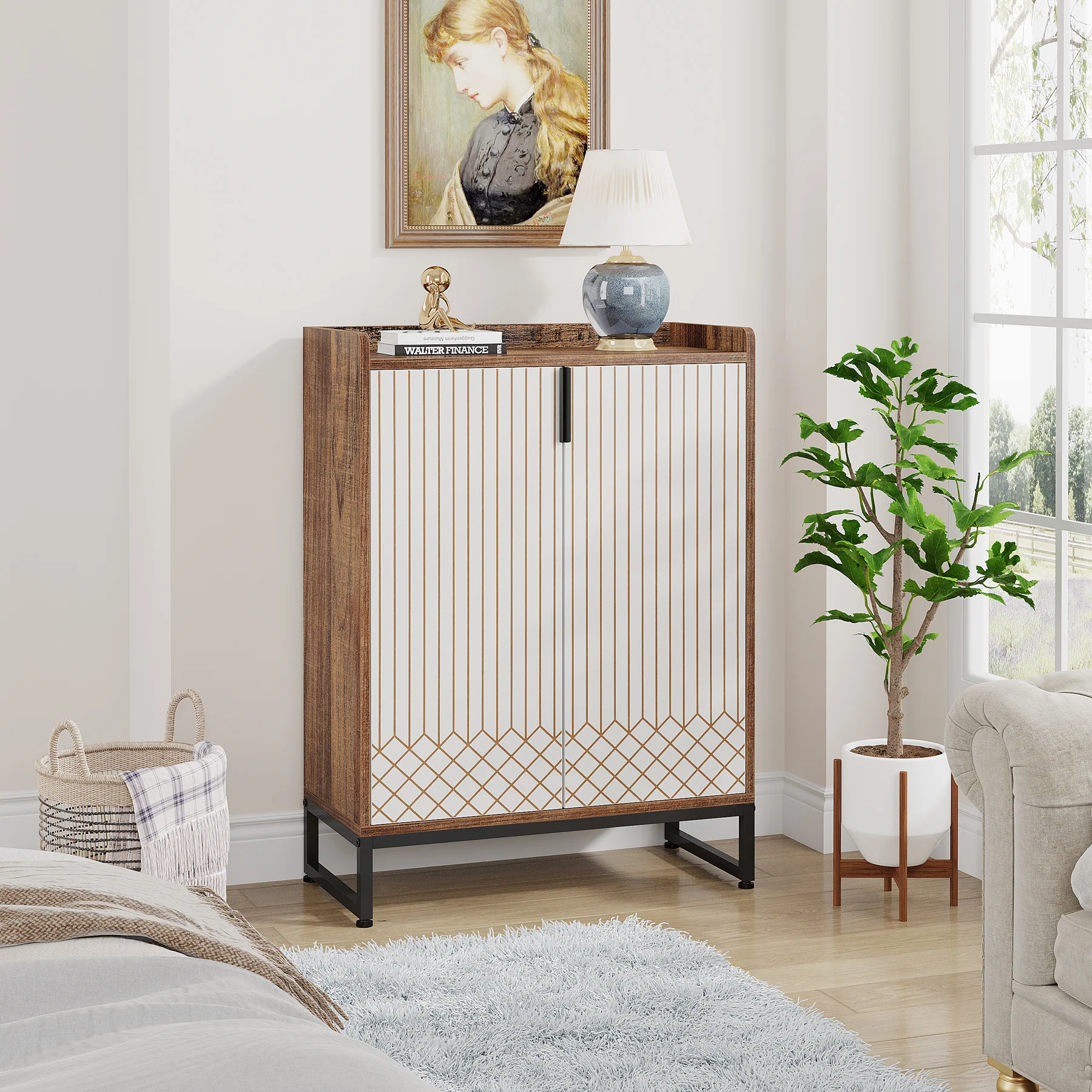 5-Tier Shoe Cabinet with Doors, Freestanding Wood Shoe Organizer for Entryway - Image 11