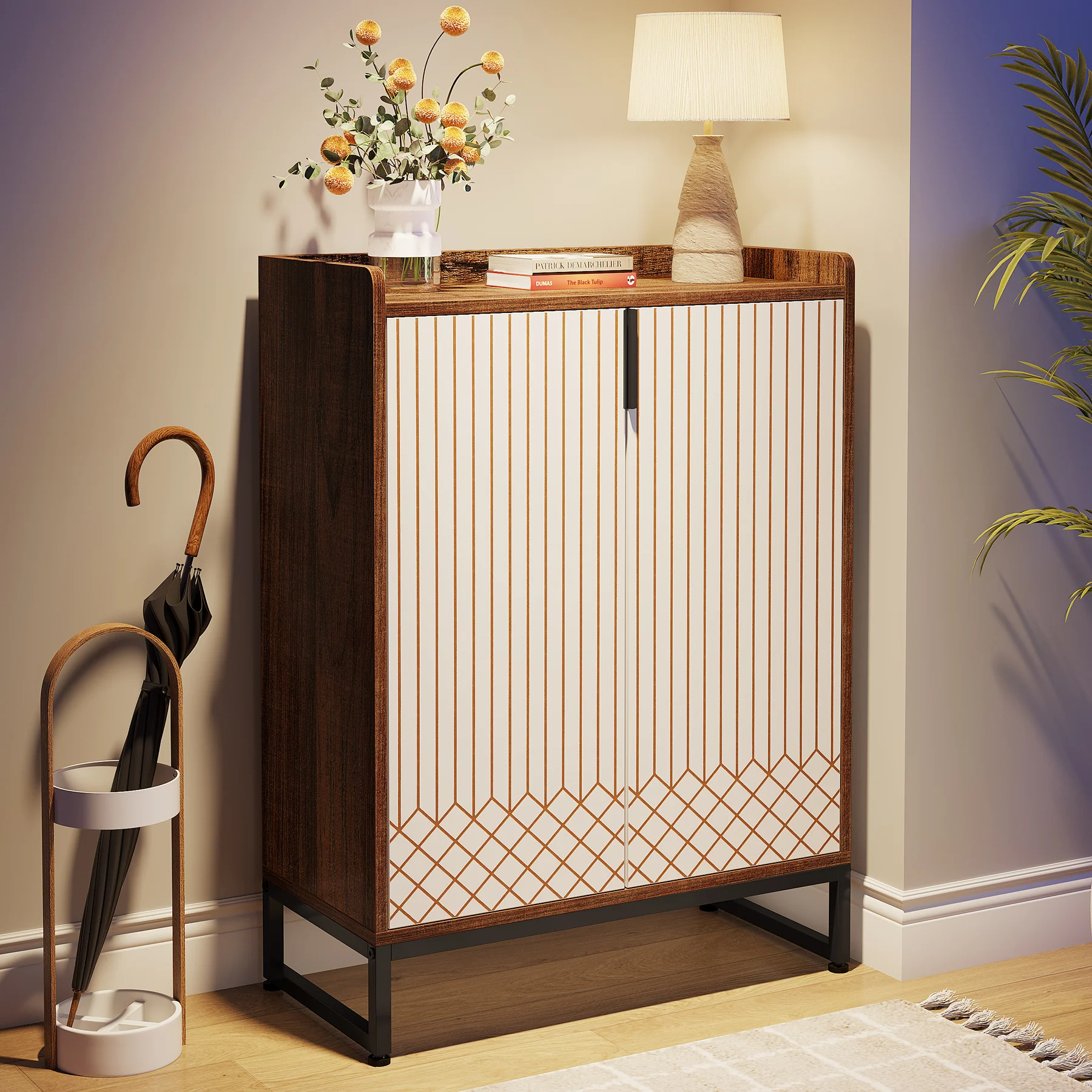 5-Tier Shoe Cabinet with Doors, Freestanding Wood Shoe Organizer for Entryway - Image 13