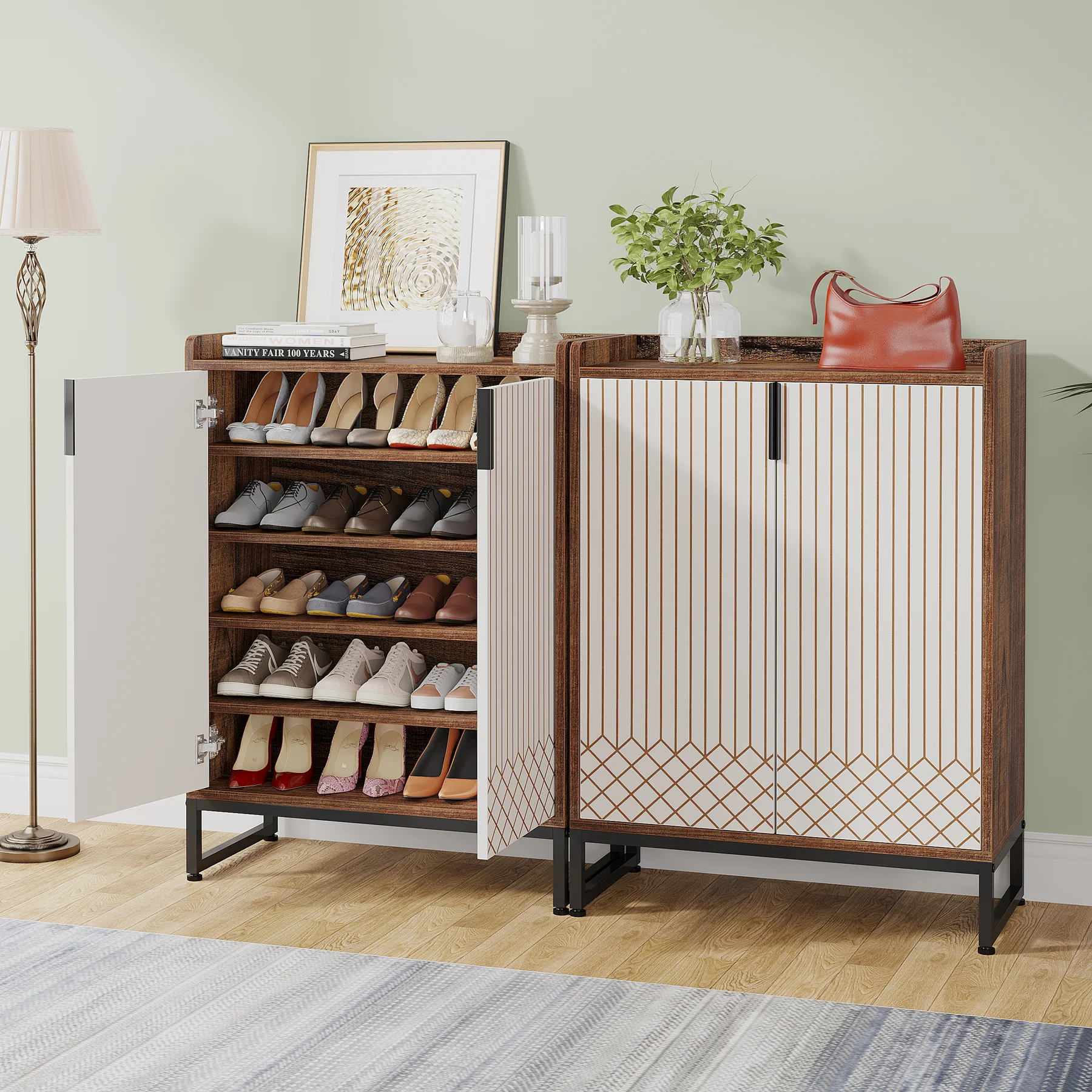 5-Tier Shoe Cabinet with Doors, Freestanding Wood Shoe Organizer for Entryway - Image 14
