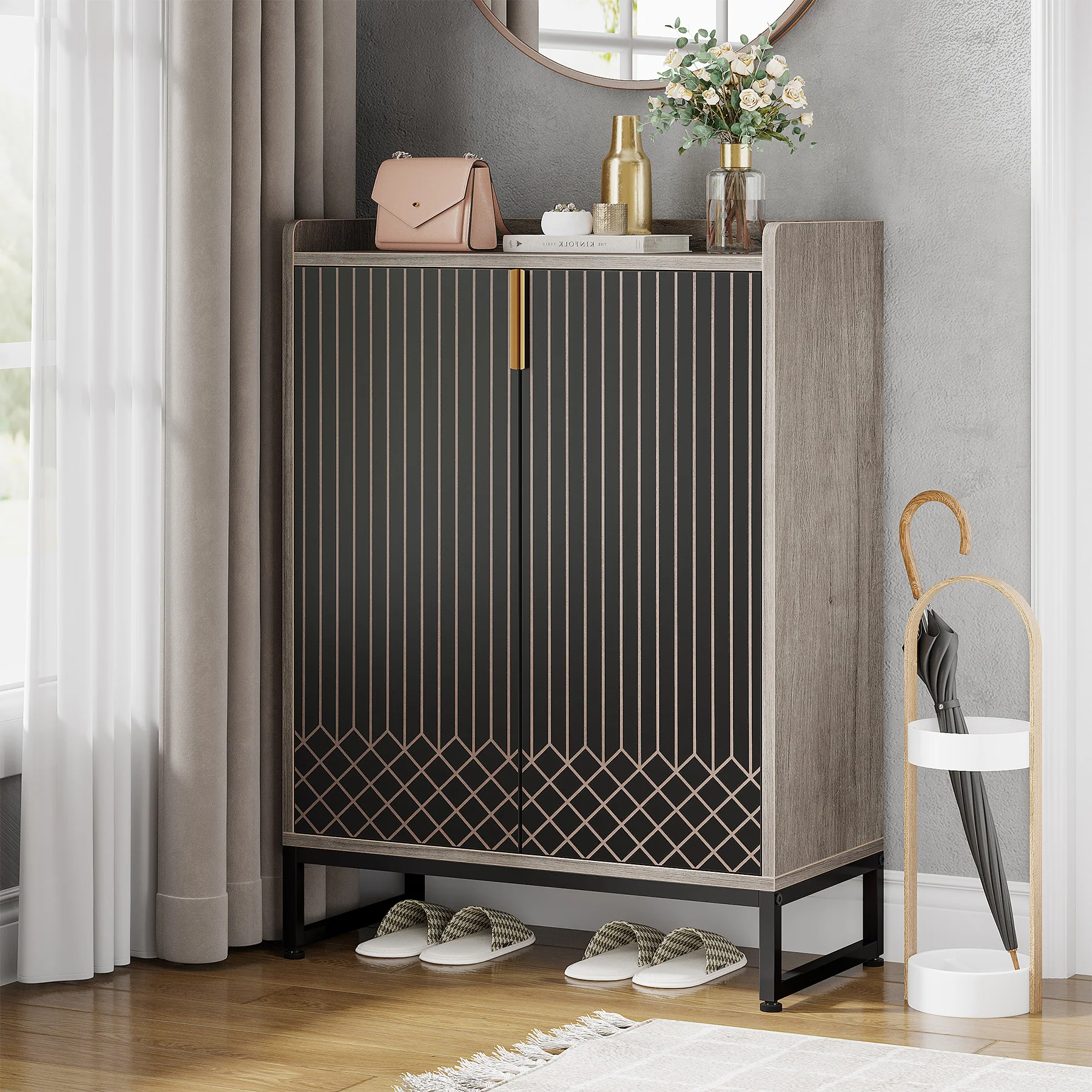 5-Tier Shoe Cabinet with Doors, Freestanding Wood Shoe Organizer for Entryway - Image 16