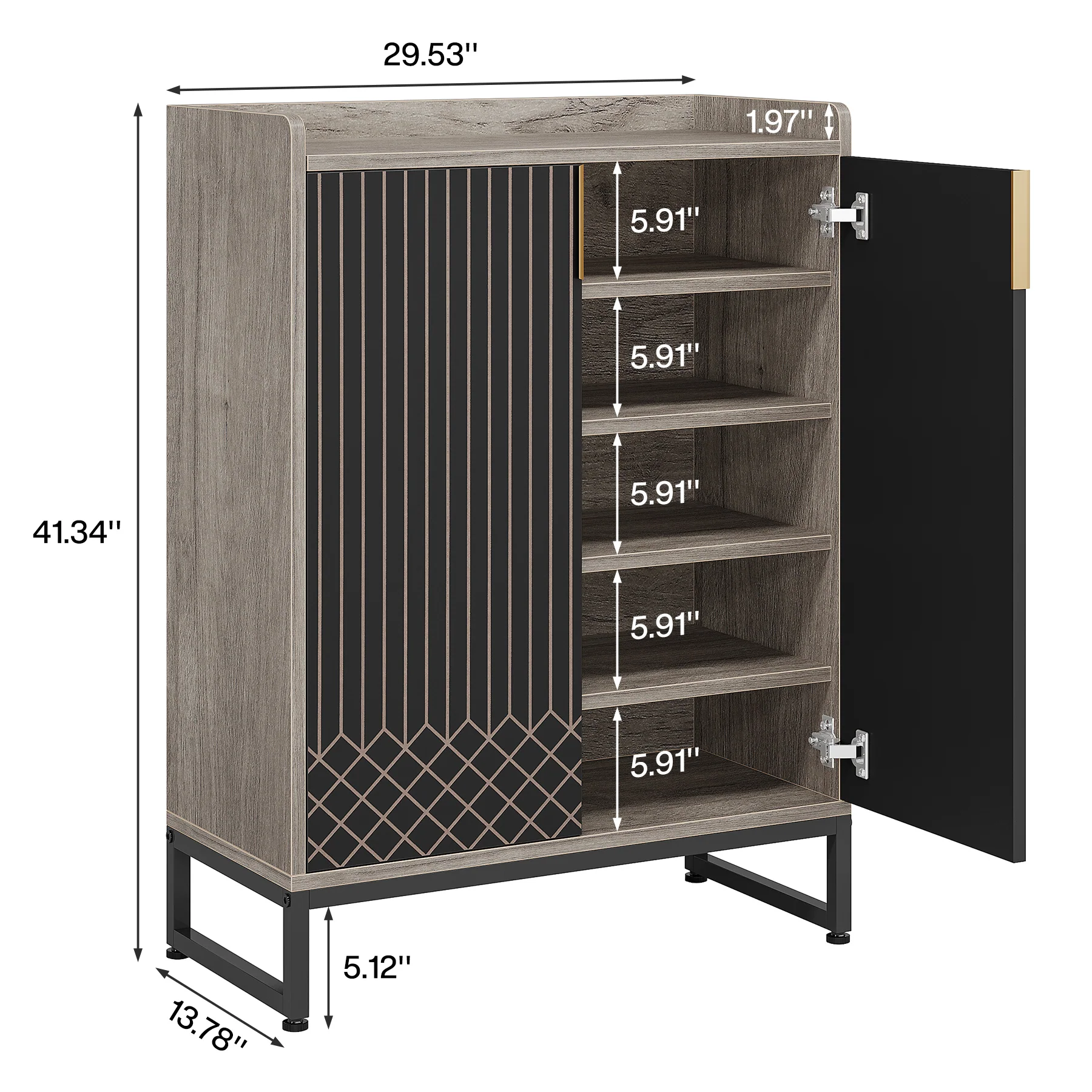 5-Tier Shoe Cabinet with Doors, Freestanding Wood Shoe Organizer for Entryway - Image 17