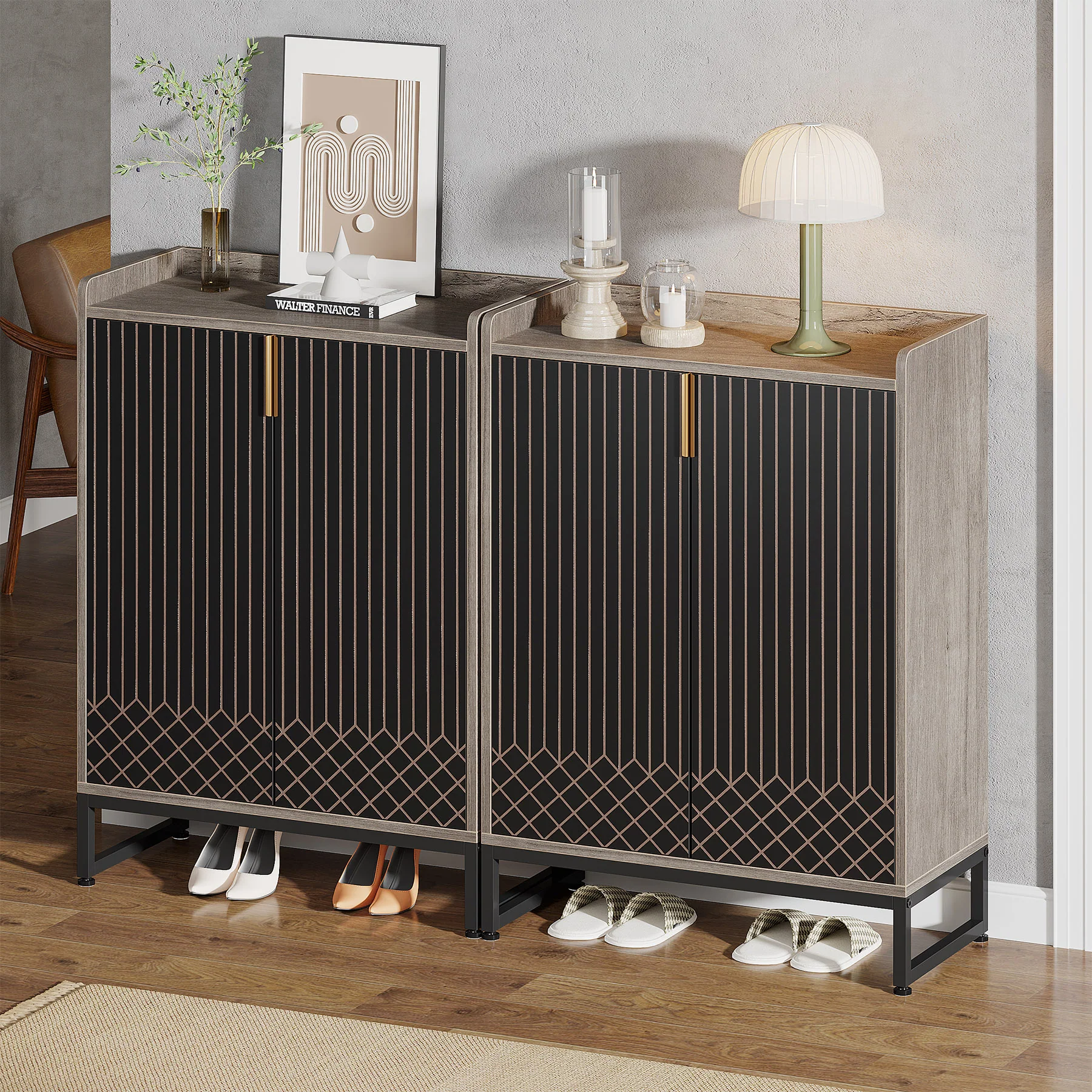 5-Tier Shoe Cabinet with Doors, Freestanding Wood Shoe Organizer for Entryway - Image 19