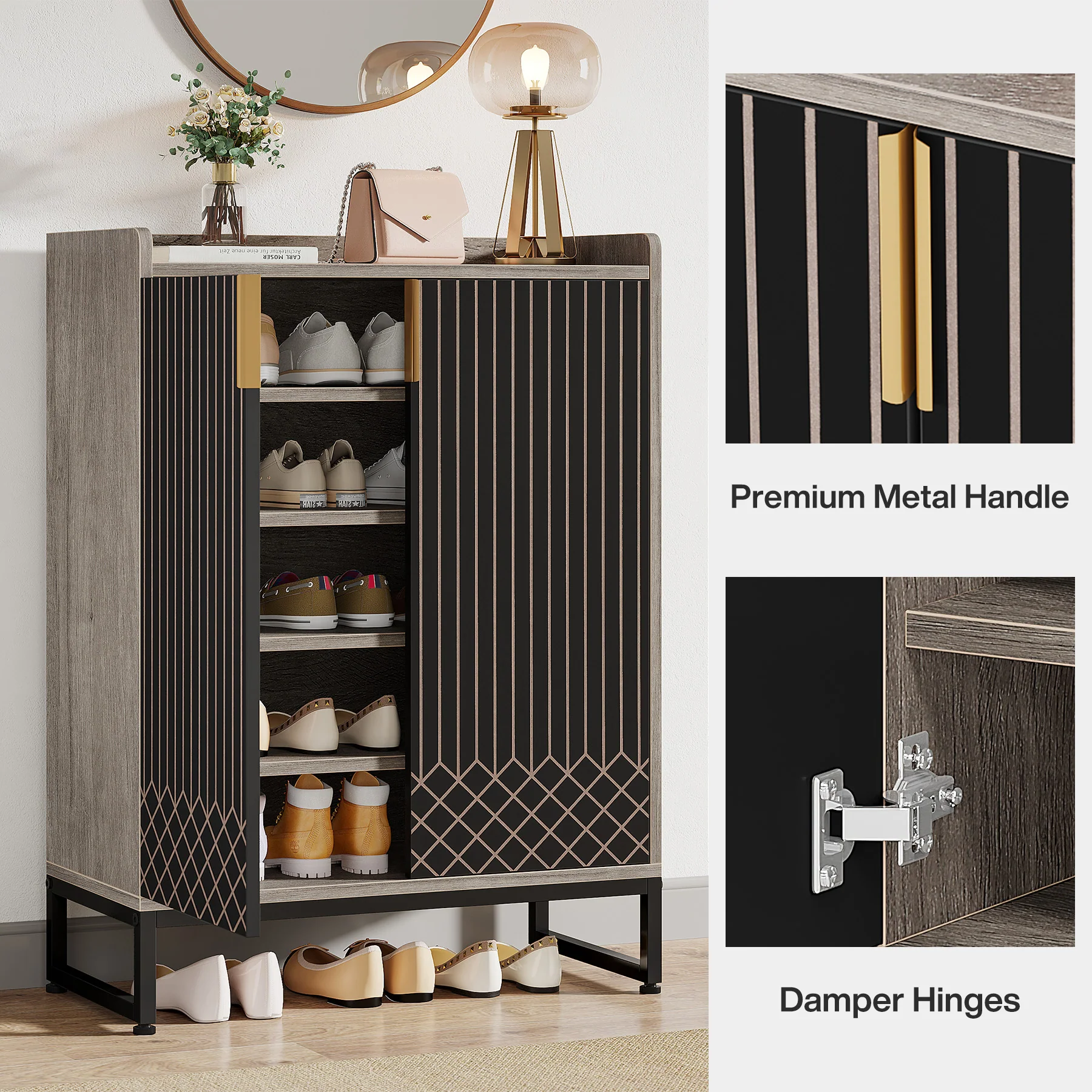 5-Tier Shoe Cabinet with Doors, Freestanding Wood Shoe Organizer for Entryway - Image 22