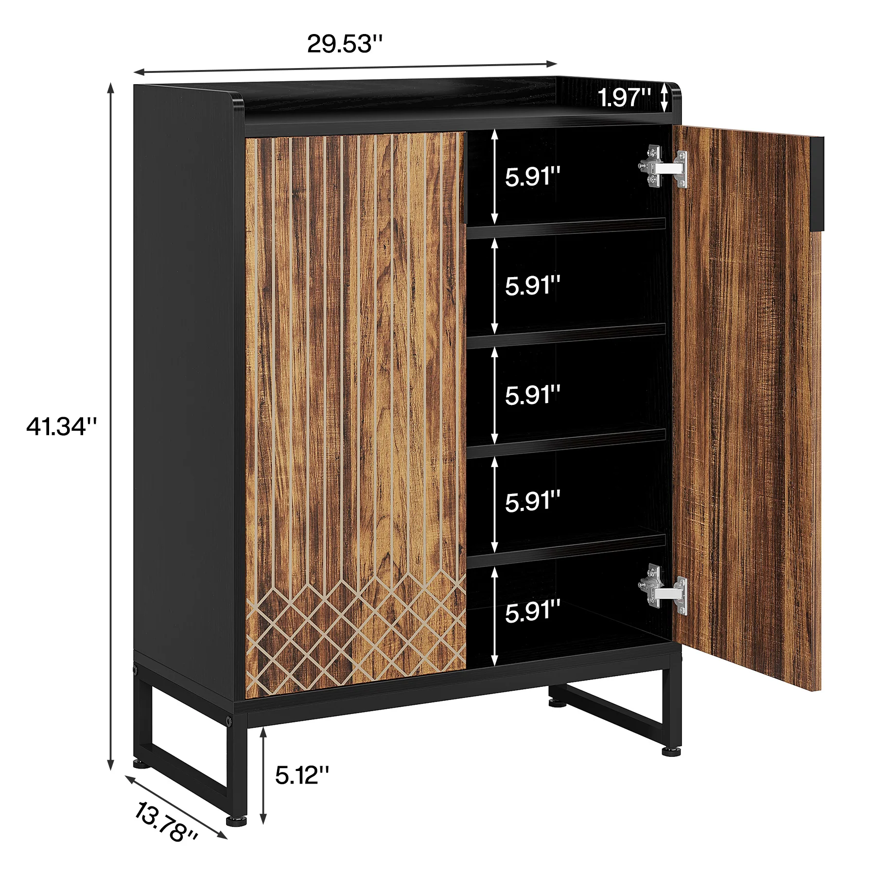 5-Tier Shoe Cabinet with Doors, Freestanding Wood Shoe Organizer for Entryway - Image 25