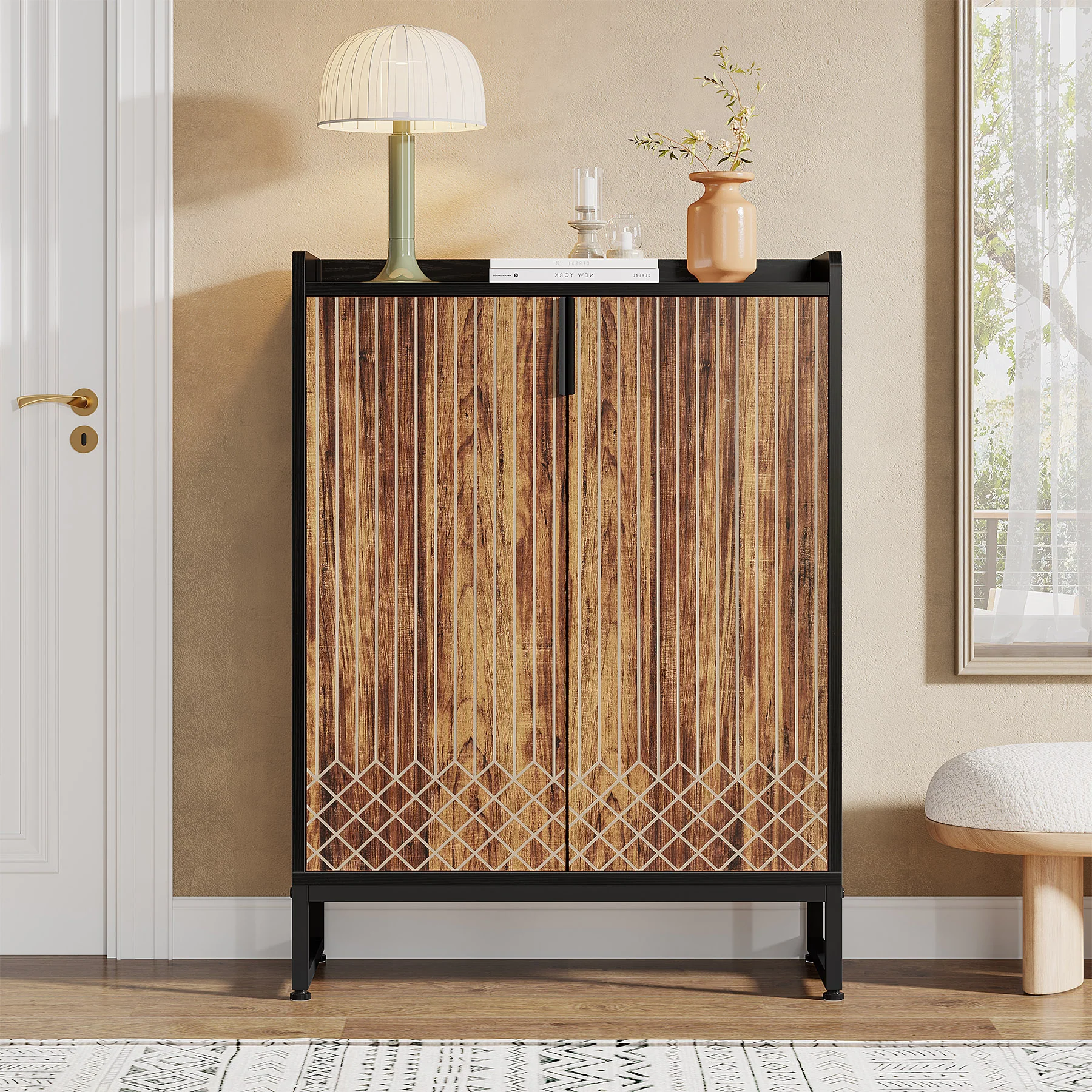 5-Tier Shoe Cabinet with Doors, Freestanding Wood Shoe Organizer for Entryway - Image 27