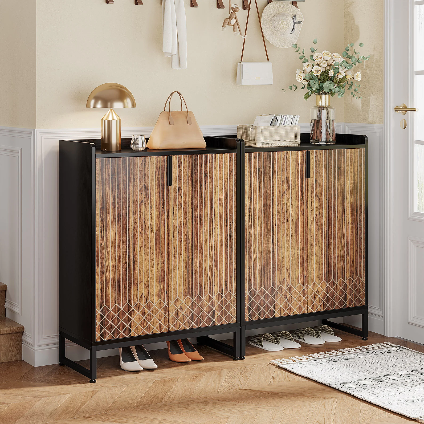 5-Tier Shoe Cabinet with Doors, Freestanding Wood Shoe Organizer for Entryway - Image 28