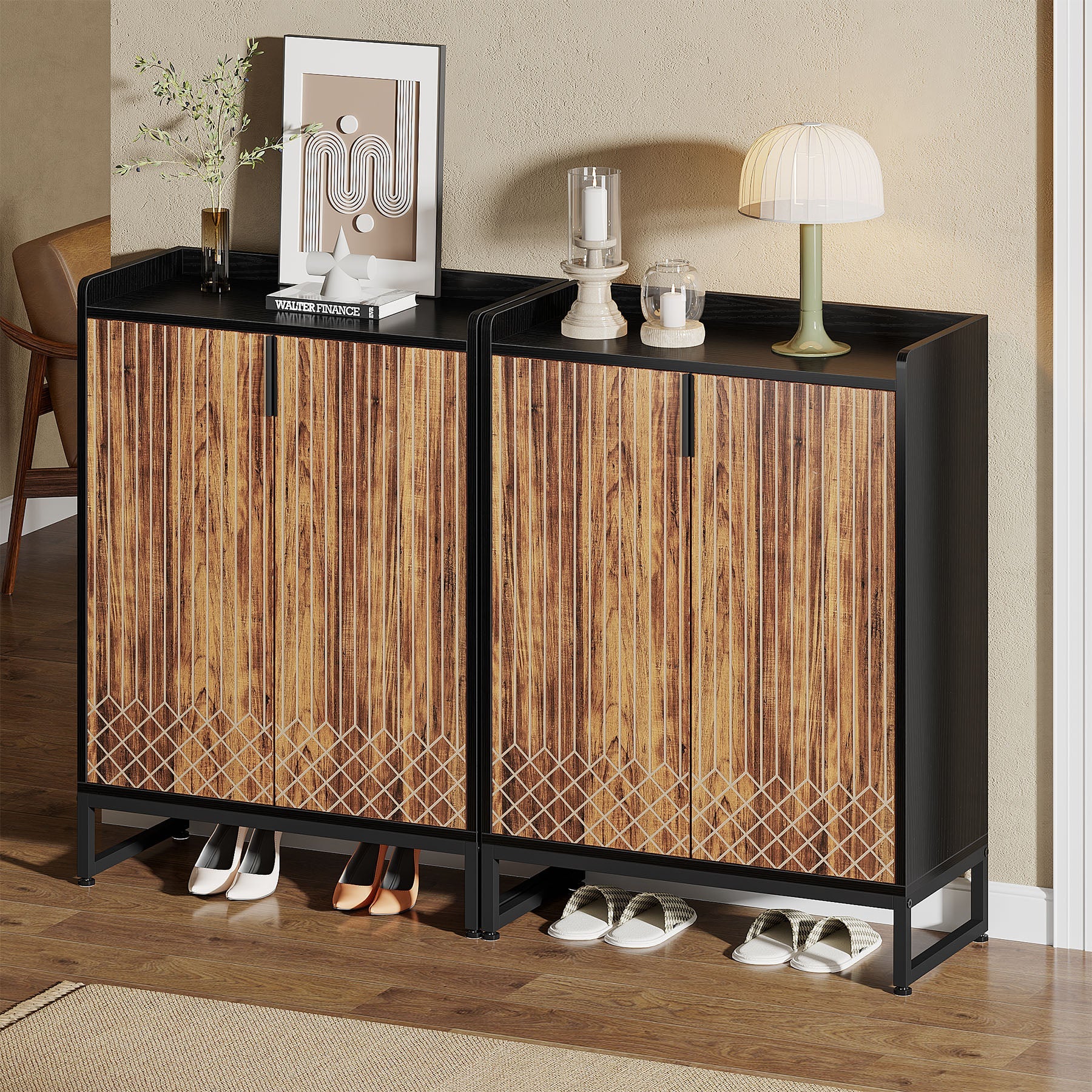 5-Tier Shoe Cabinet with Doors, Freestanding Wood Shoe Organizer for Entryway - Image 29