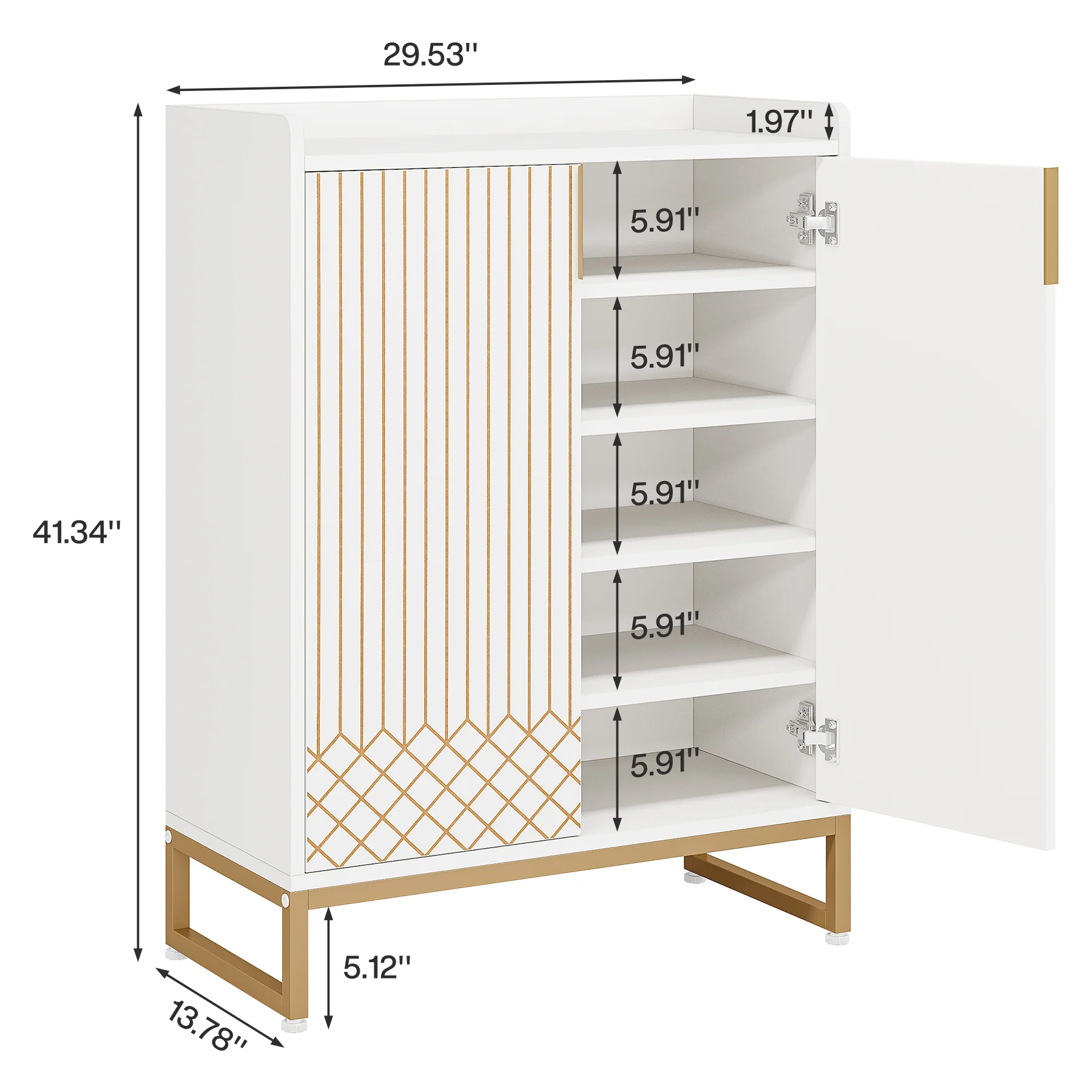 5-Tier Shoe Cabinet with Doors, Freestanding Wood Shoe Organizer for Entryway - Image 3