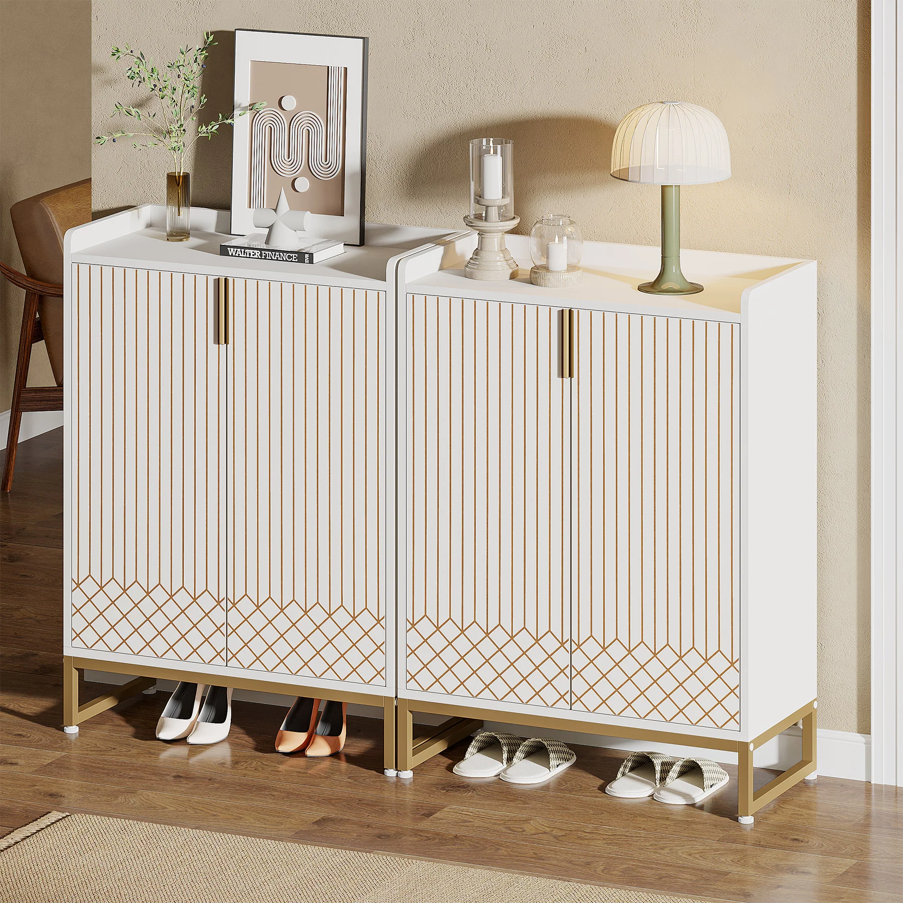 5-Tier Shoe Cabinet with Doors, Freestanding Wood Shoe Organizer for Entryway - Image 6