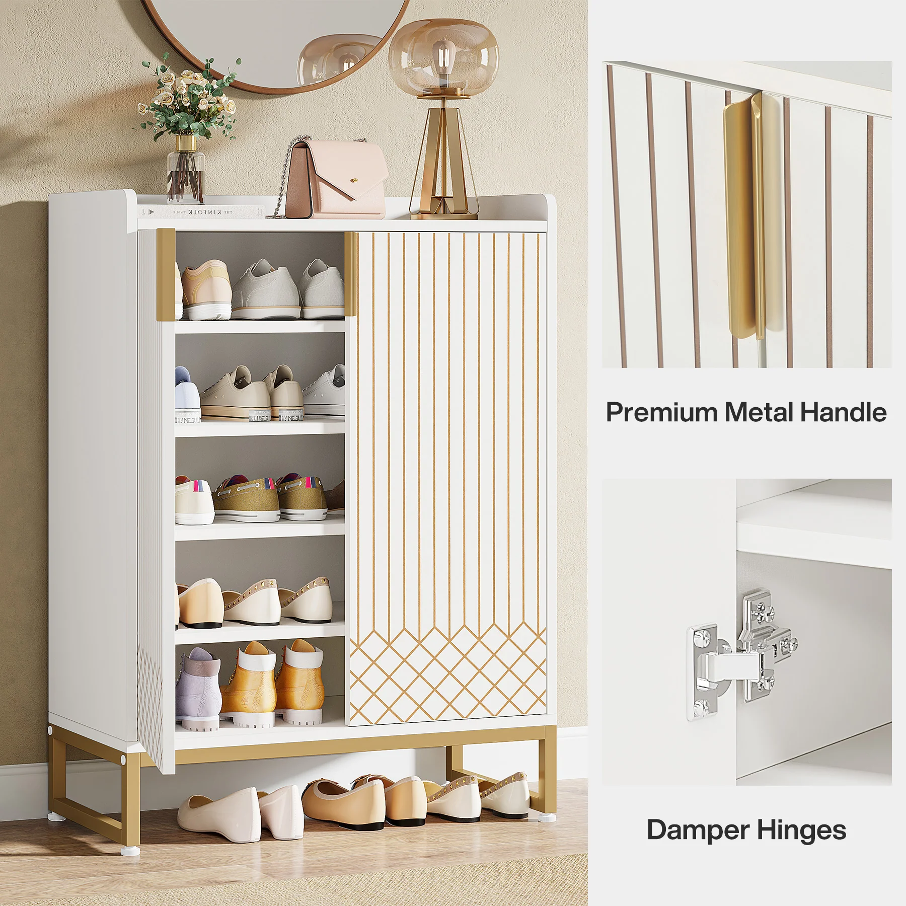 5-Tier Shoe Cabinet with Doors, Freestanding Wood Shoe Organizer for Entryway - Image 7