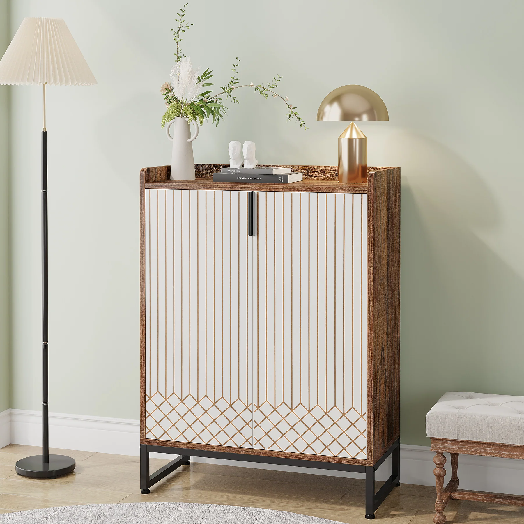 5-Tier Shoe Cabinet with Doors, Freestanding Wood Shoe Organizer for Entryway - Image 9