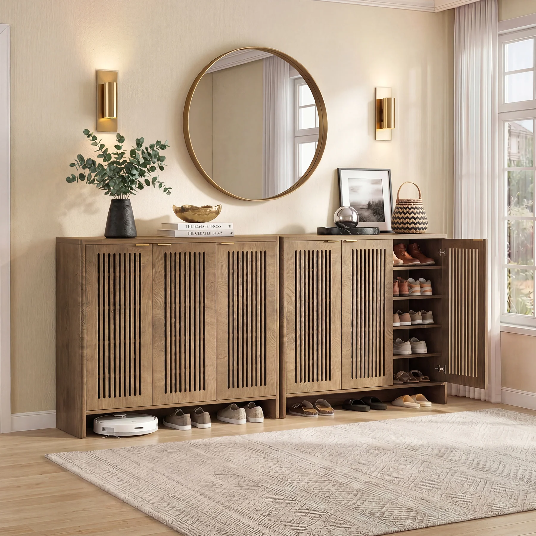 5-Tier Shoe Cabinet with Doors, Wooden Shoe Storage for 25-30 Pairs with Adjustable Shelves - Image 5