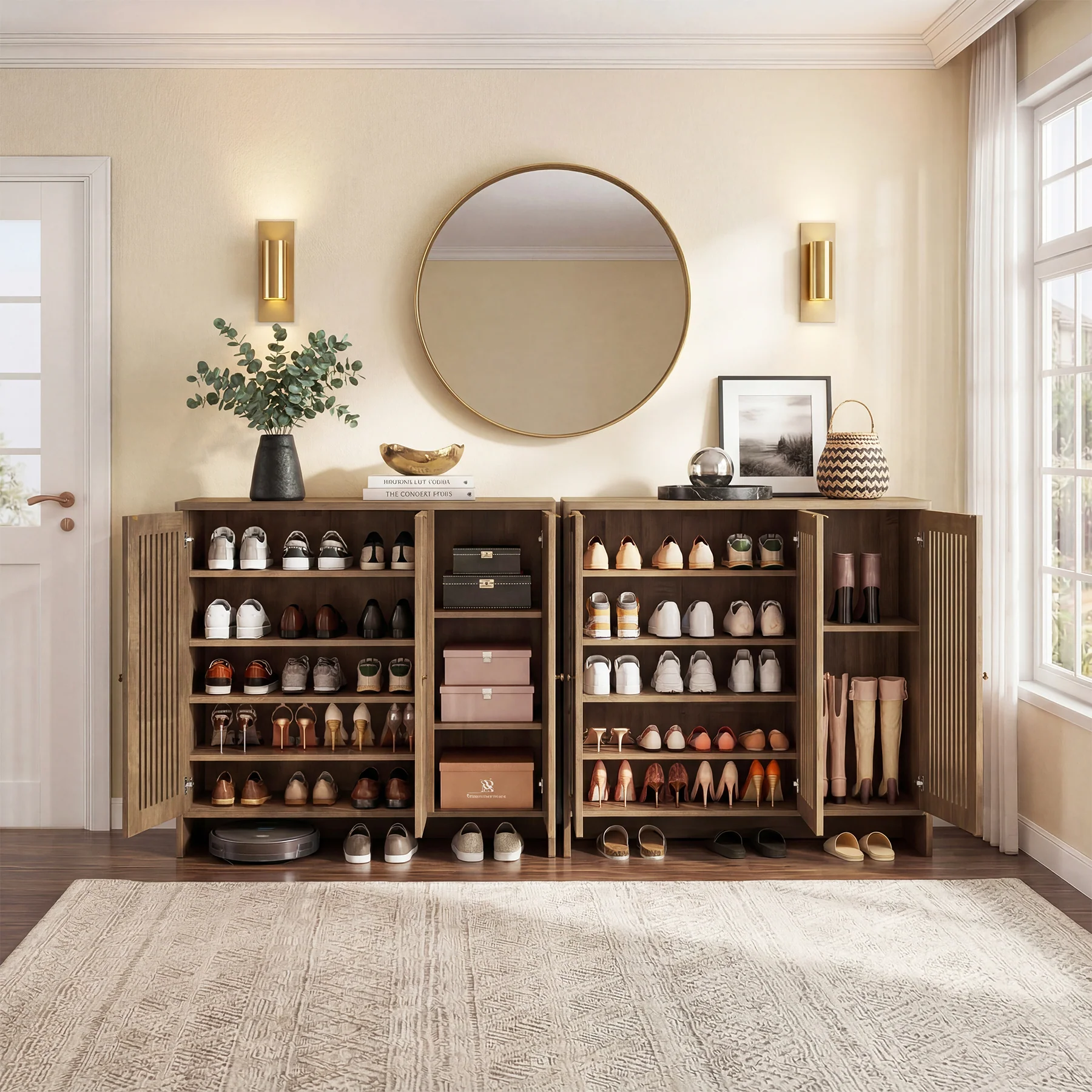 5-Tier Shoe Cabinet with Doors, Wooden Shoe Storage for 25-30 Pairs with Adjustable Shelves - Image 6