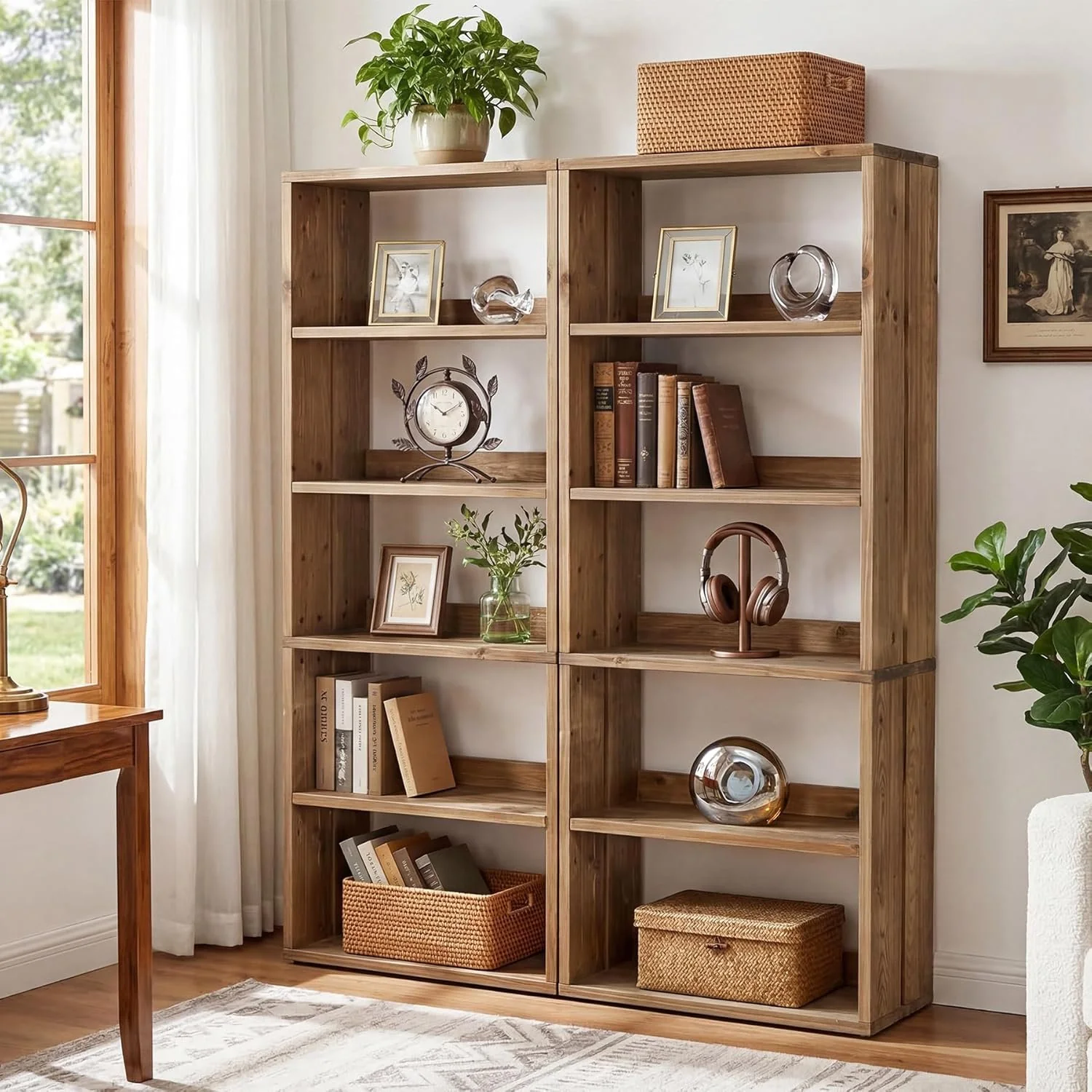 70.8" Tall Bookcase,5-Tier Solid Wood Bookshelf Display Rack for Living Room - Image 4