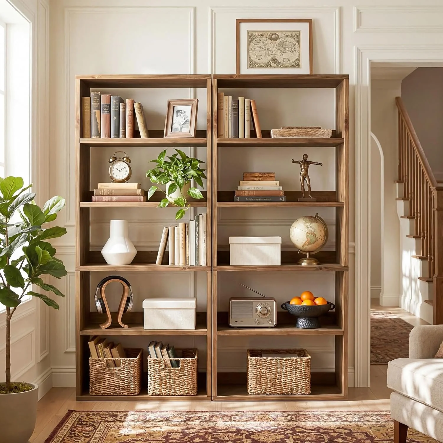 70.8" Tall Bookcase,5-Tier Solid Wood Bookshelf Display Rack for Living Room - Image 8