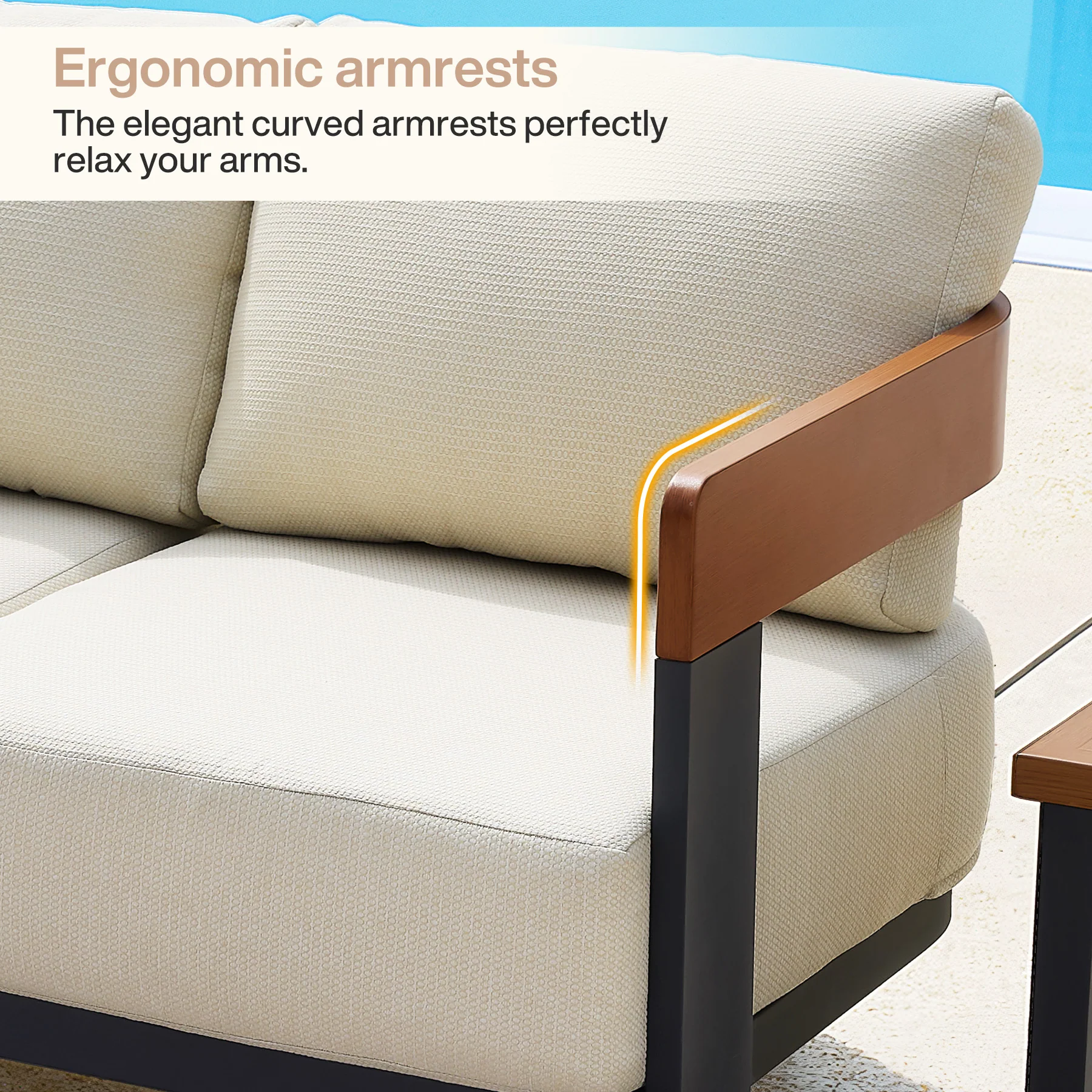 Patio Sofa Loveseat, Outdoor 2-Seater U-Shape Chair with Cushions - Image 8