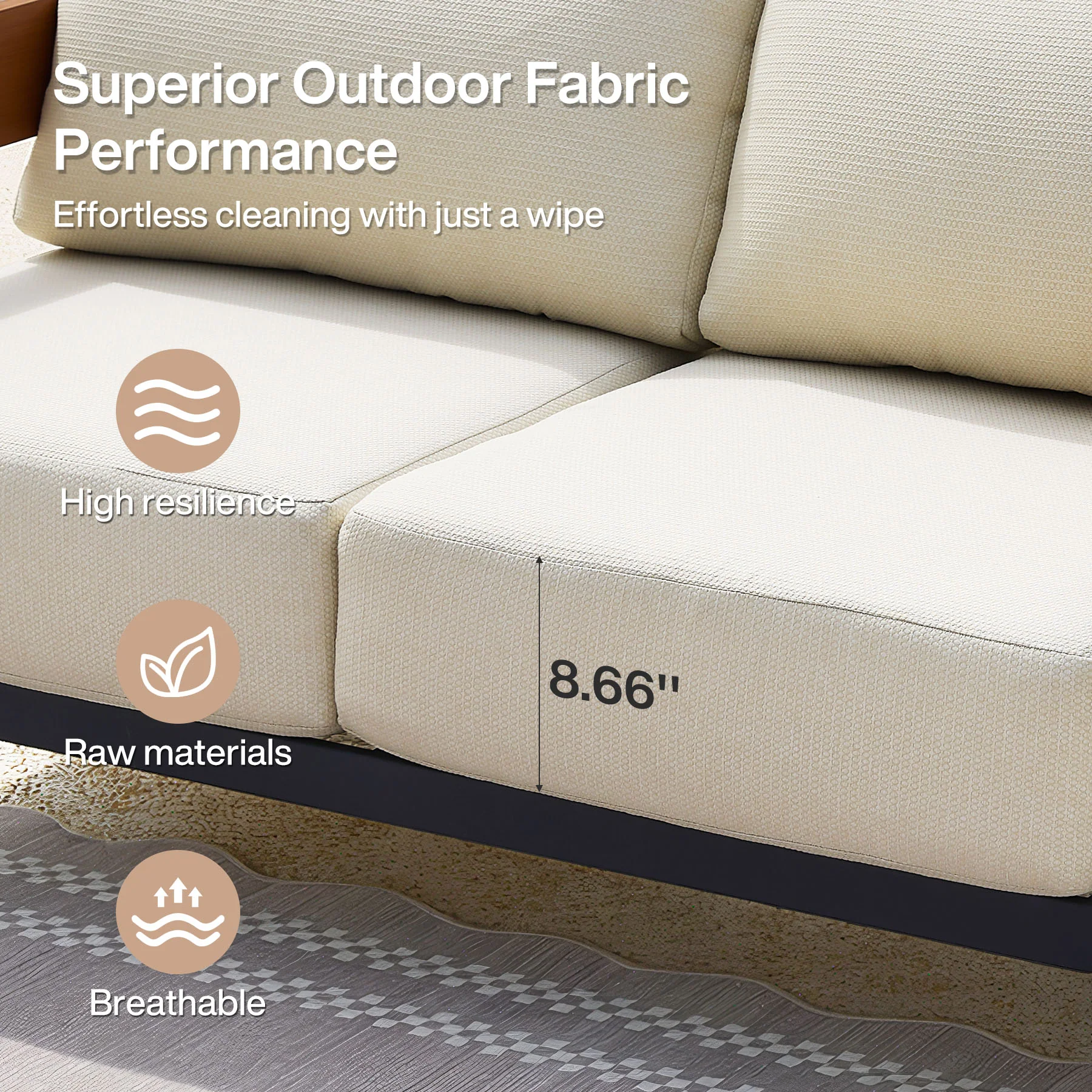 Patio Sofa Loveseat, Outdoor 2-Seater U-Shape Chair with Cushions - Image 9