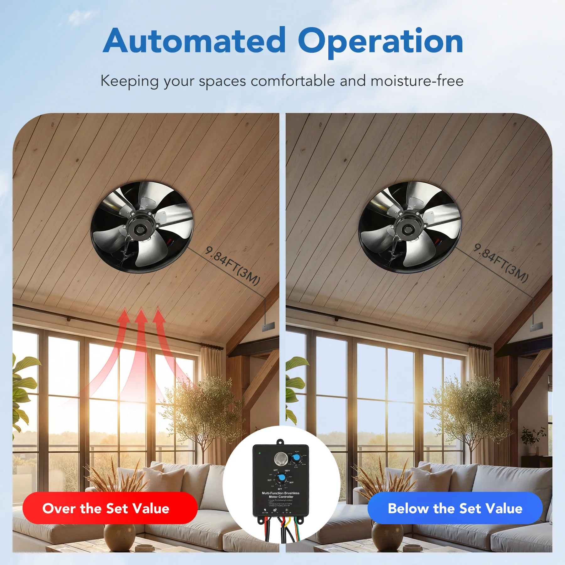 50W Solar Attic Fan with 2500 CFM & Smart Thermostat / Humidity / Smoke Sensor(JBSF-350F) - Image 9