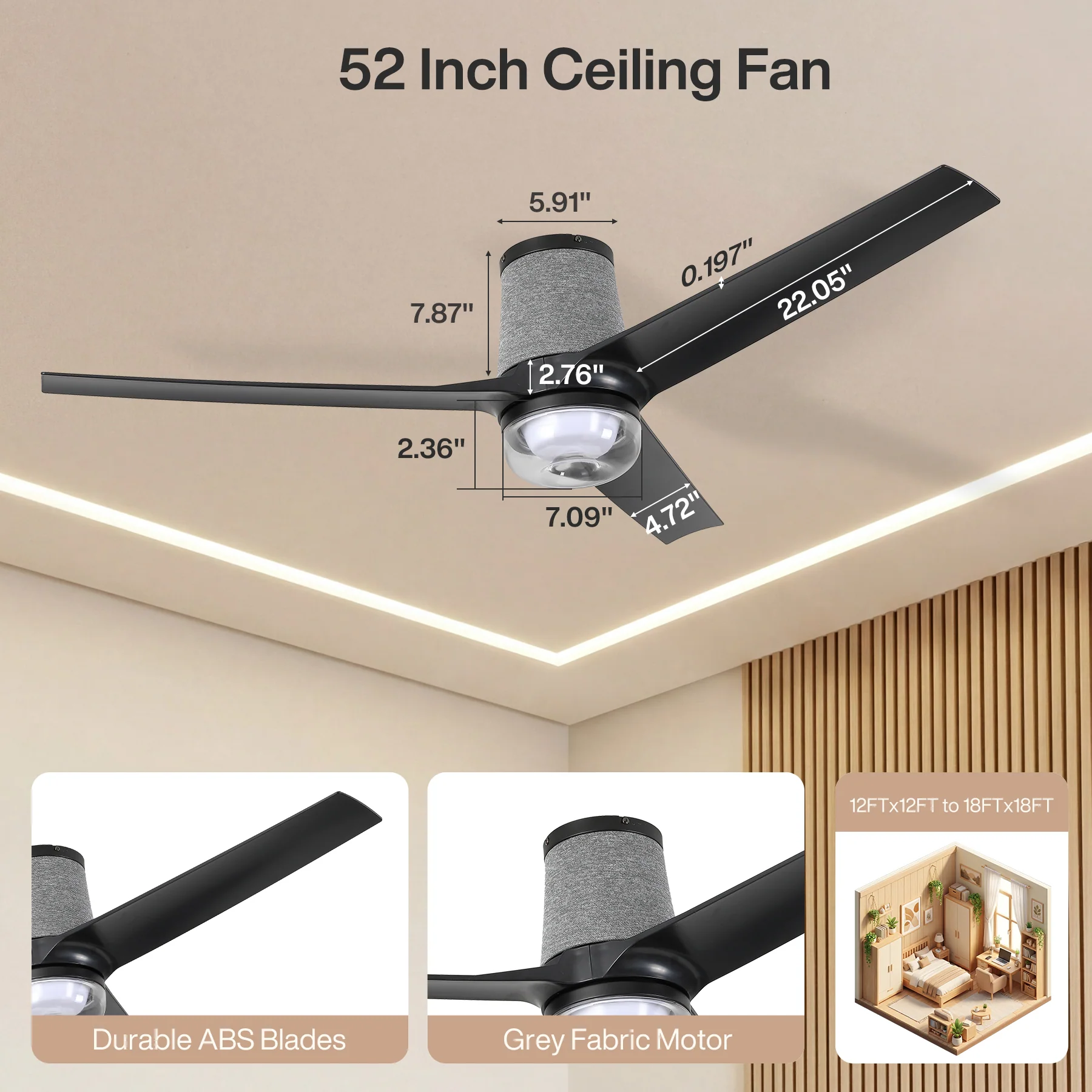 52" Ceiling Fan with RGB Light - 44 Dynamic Colors via App, Stepless Dimming 3CCT - Image 2