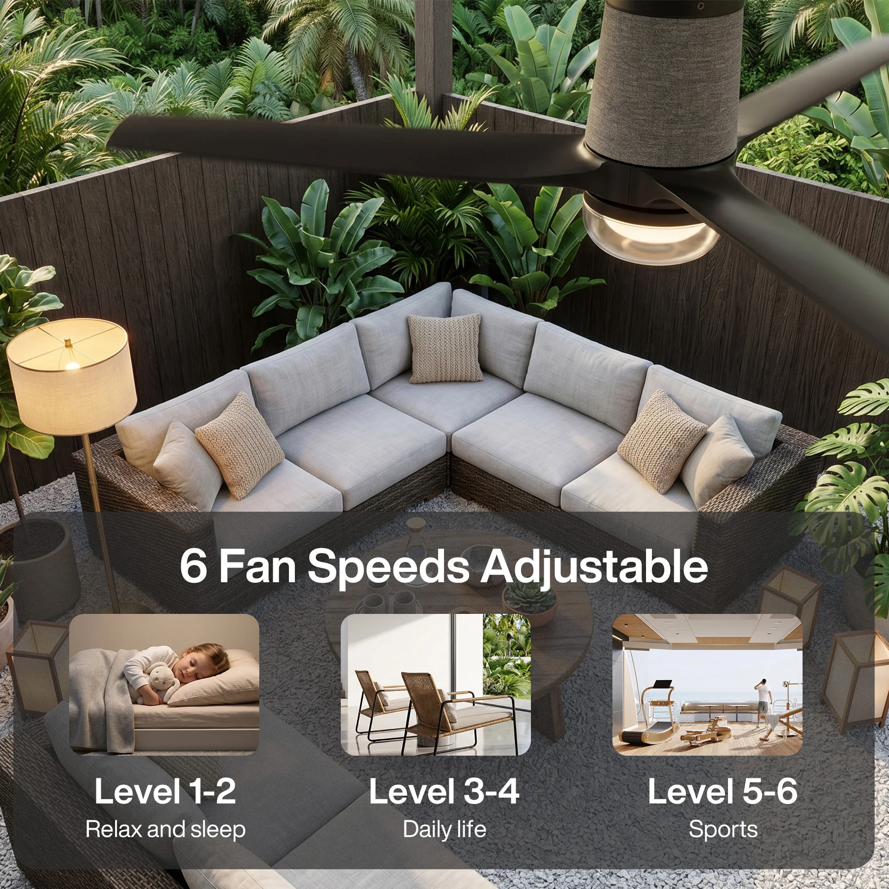 52" Ceiling Fan with RGB Light - 44 Dynamic Colors via App, Stepless Dimming 3CCT - Image 5
