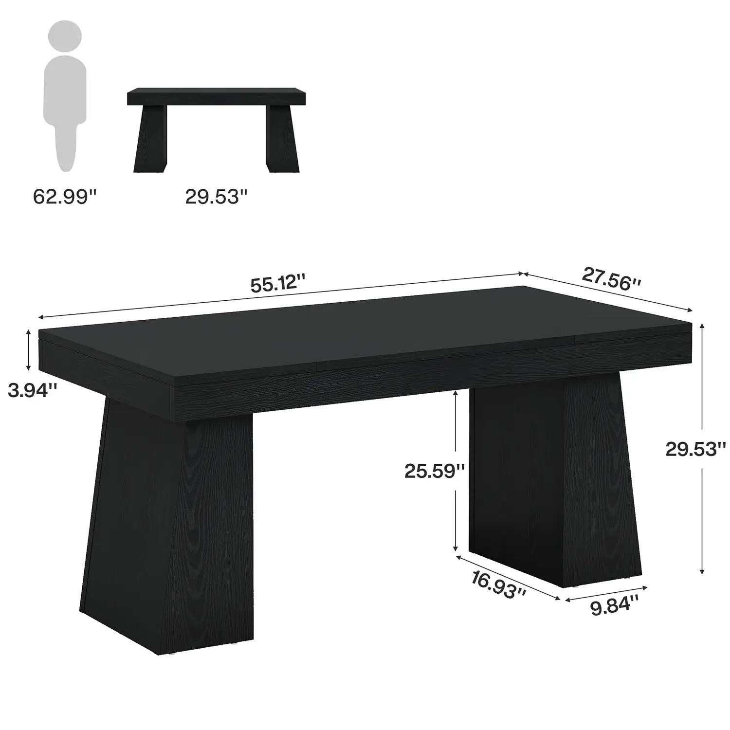 55" Executive Desk with Double Trapezoid Base, Modern Wooden Computer Desk for Home Office - Image 11