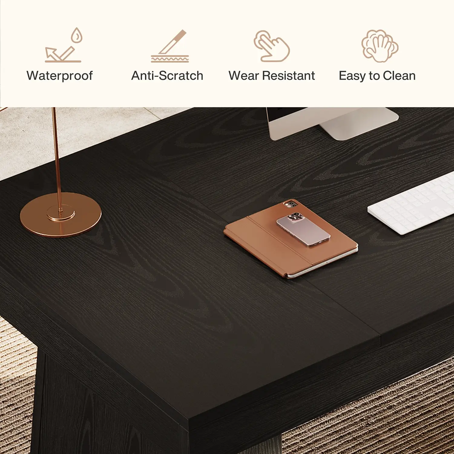 55" Executive Desk with Double Trapezoid Base, Modern Wooden Computer Desk for Home Office - Image 14