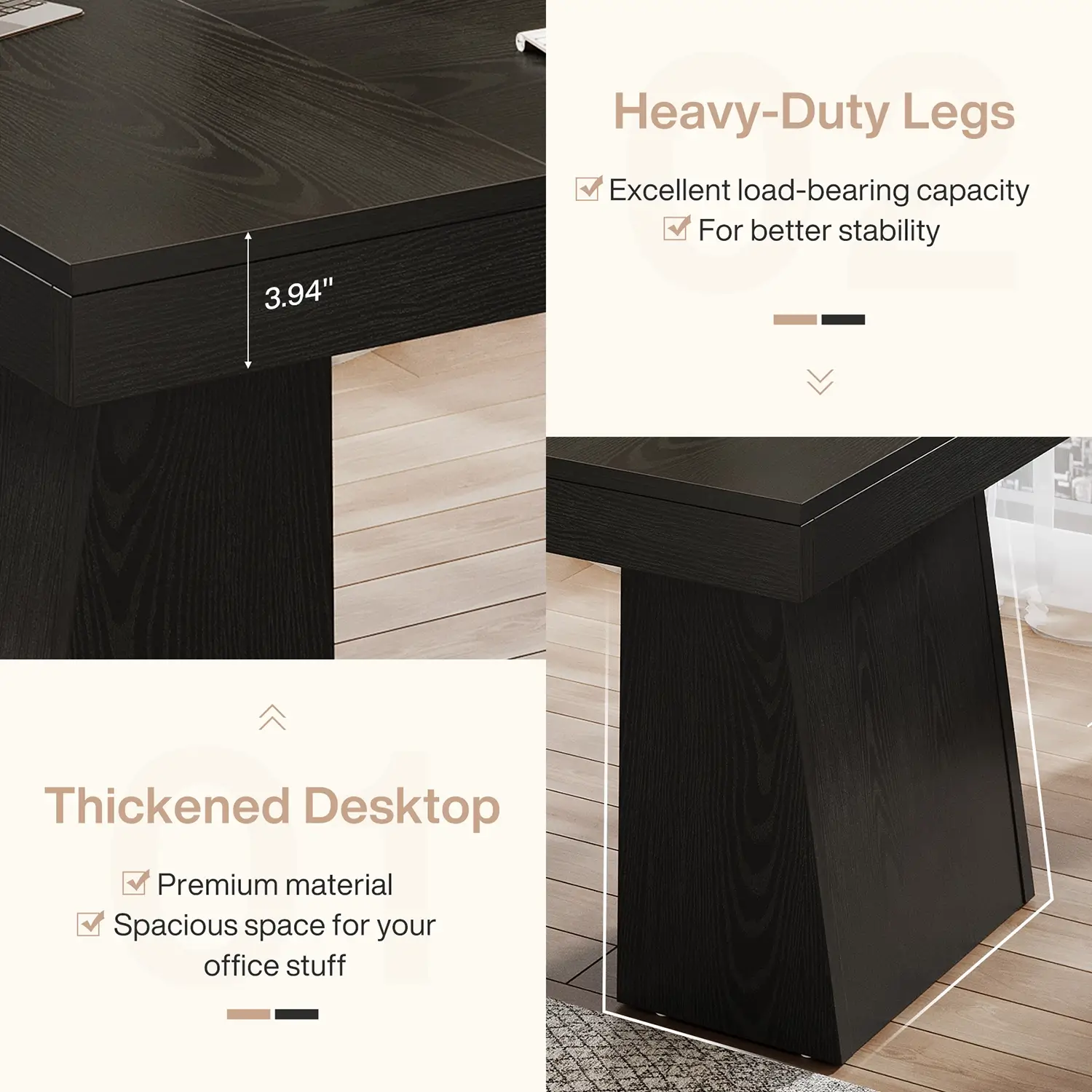 55" Executive Desk with Double Trapezoid Base, Modern Wooden Computer Desk for Home Office - Image 15